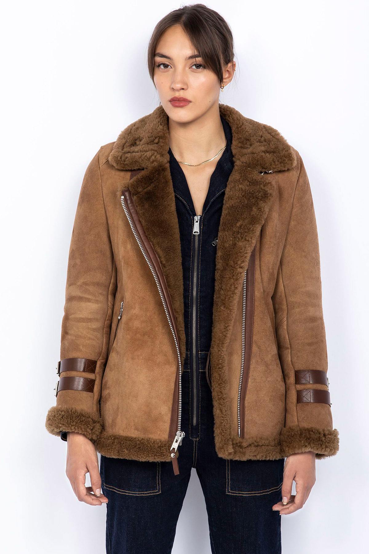 Mid-length suede effect bomber coat - Image n°4