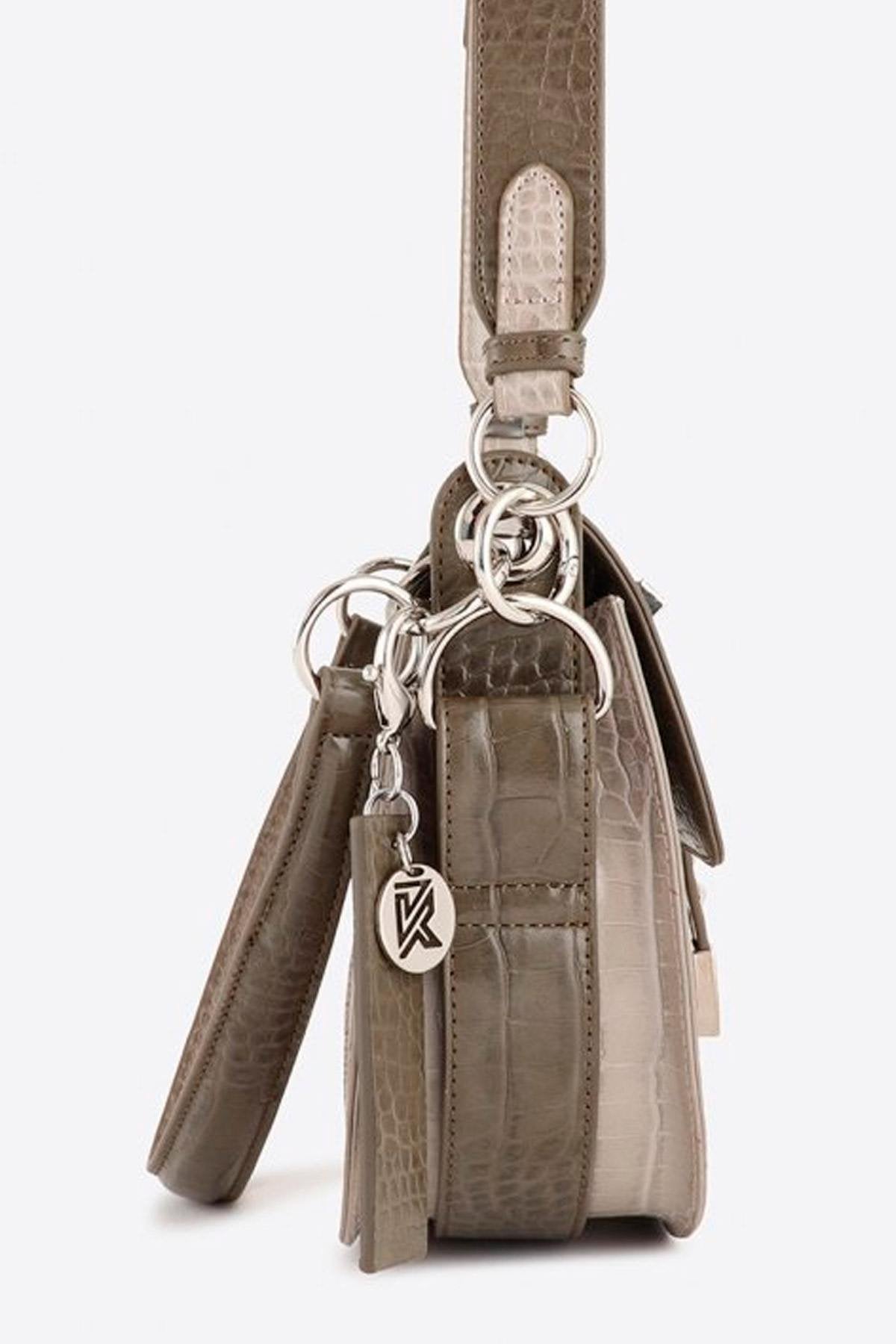 Women's gray and silver shoulder bag - Image n°3