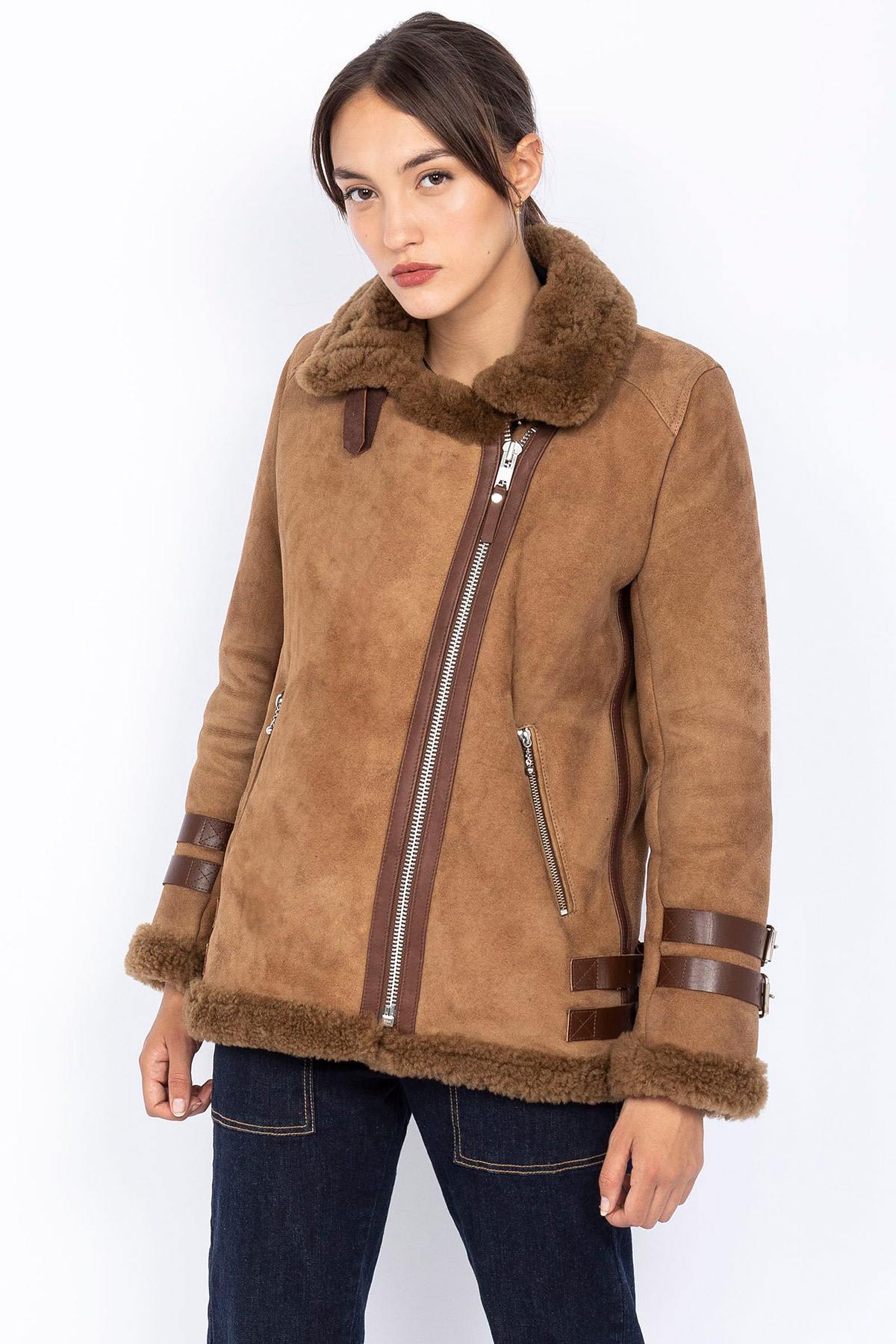 Mid-length suede effect bomber coat - Image n°1