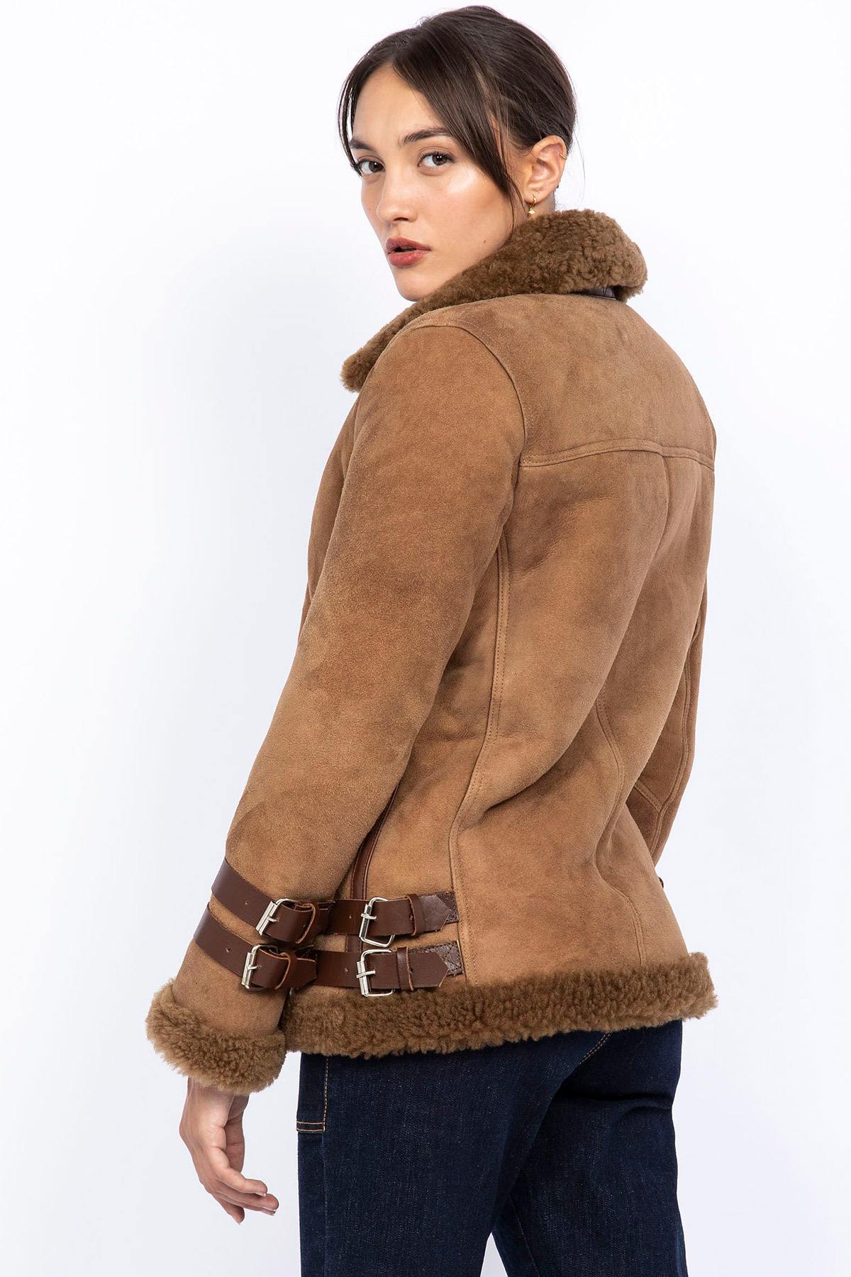 Mid-length suede effect bomber coat - Image n°5