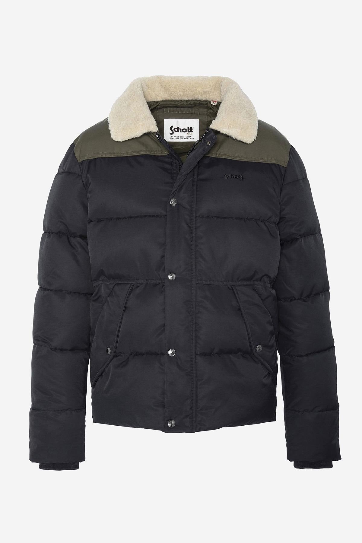 Black and khaki down jacket with sherpa collar - Image n°5