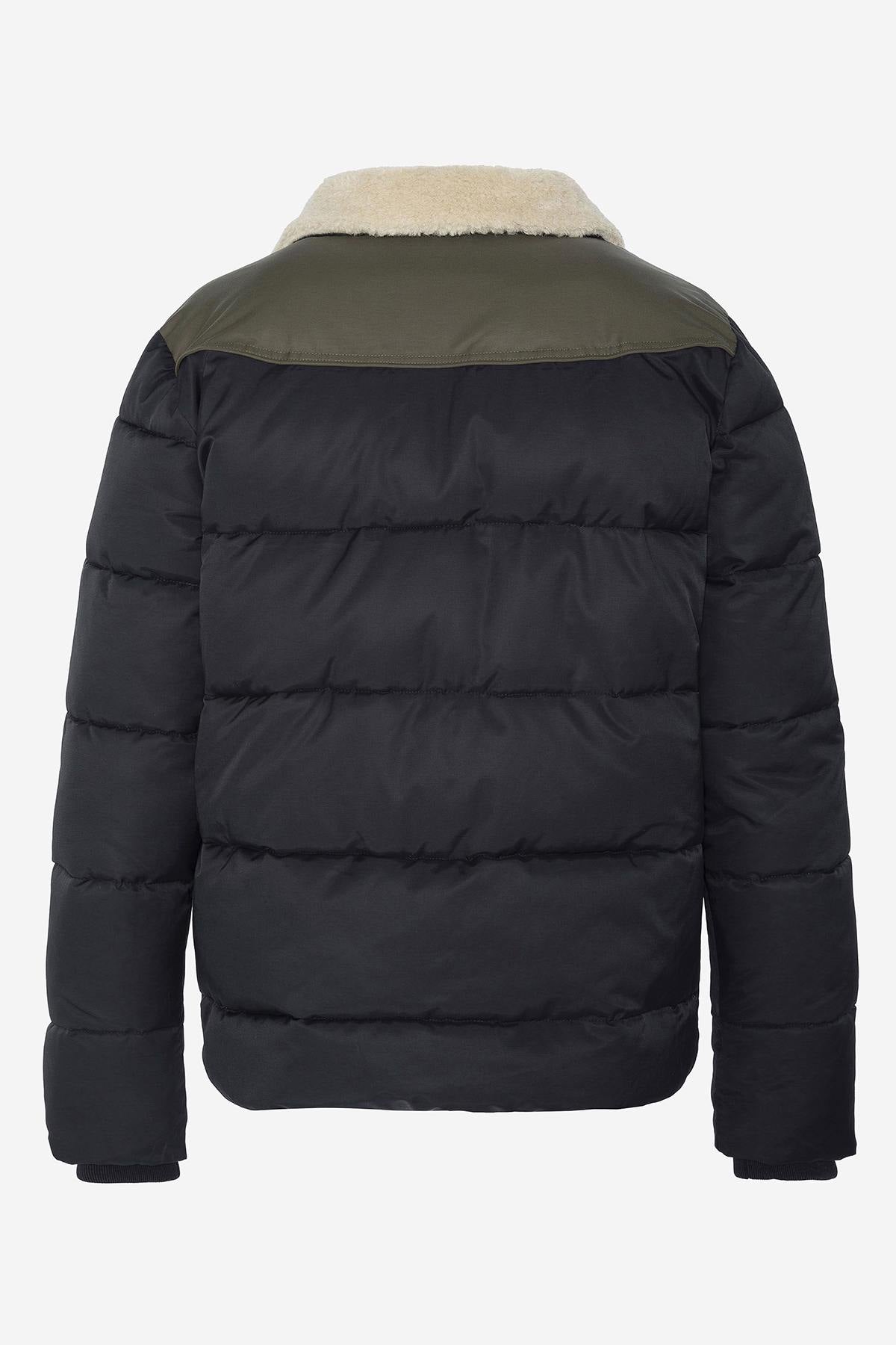 Black and khaki down jacket with sherpa collar - Image n°6