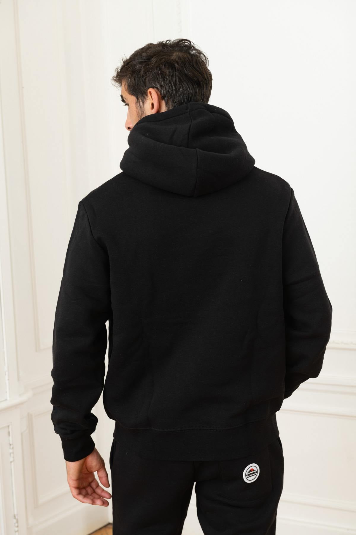 Black winter sweater with fur-lined hood - Image n°4