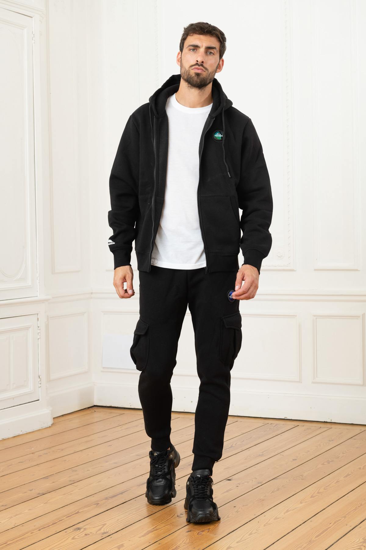 Black track jacket with hood - Image n°2