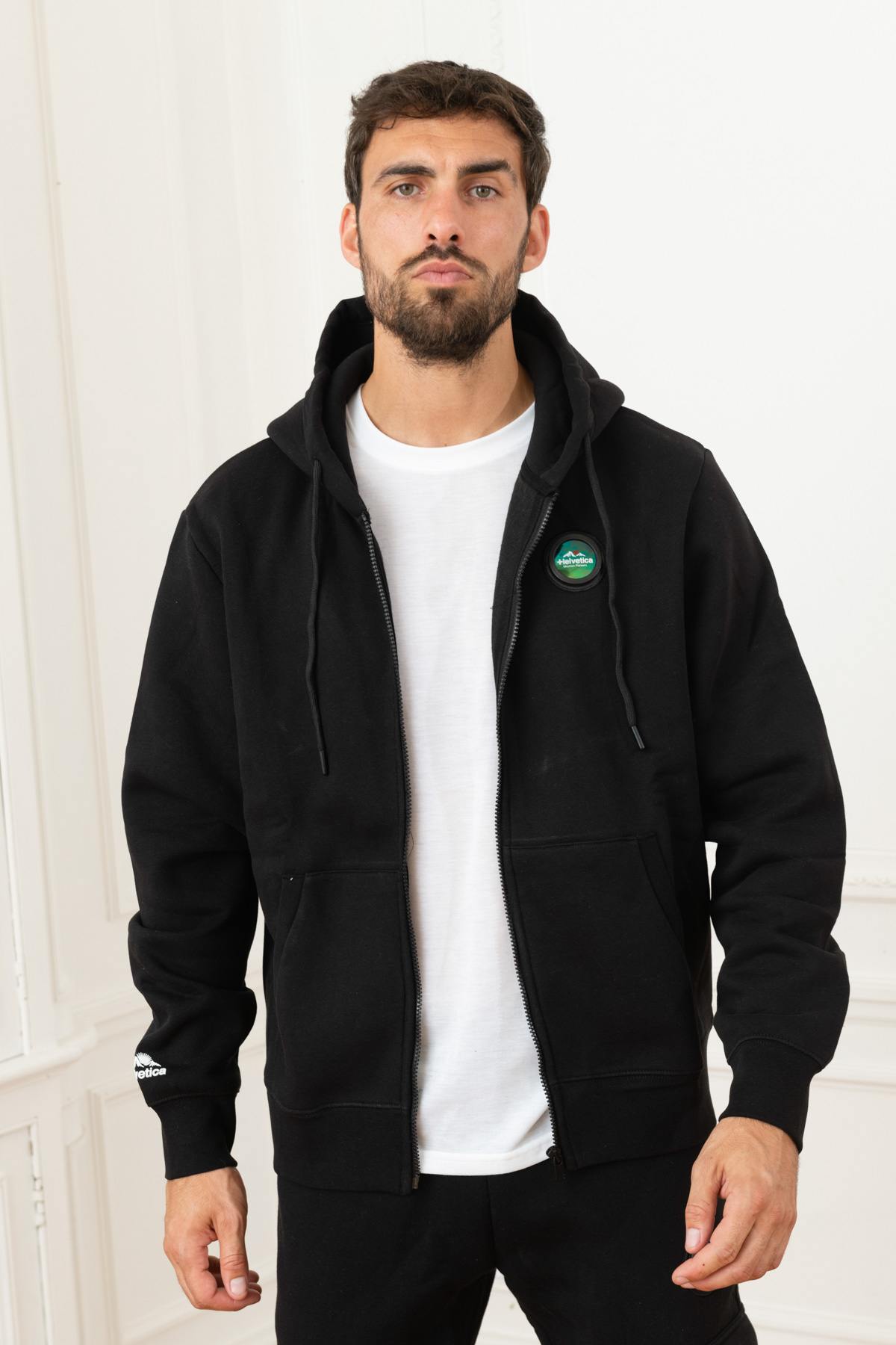 Black track jacket with hood - Image n°3