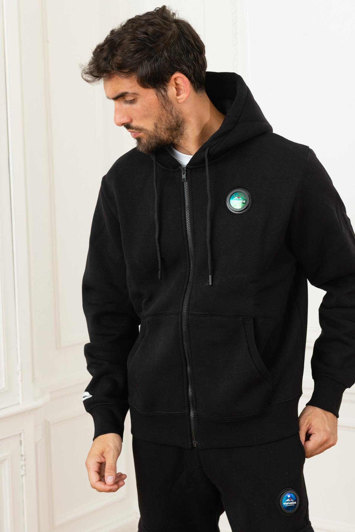 Black track jacket with hood - Image n°4