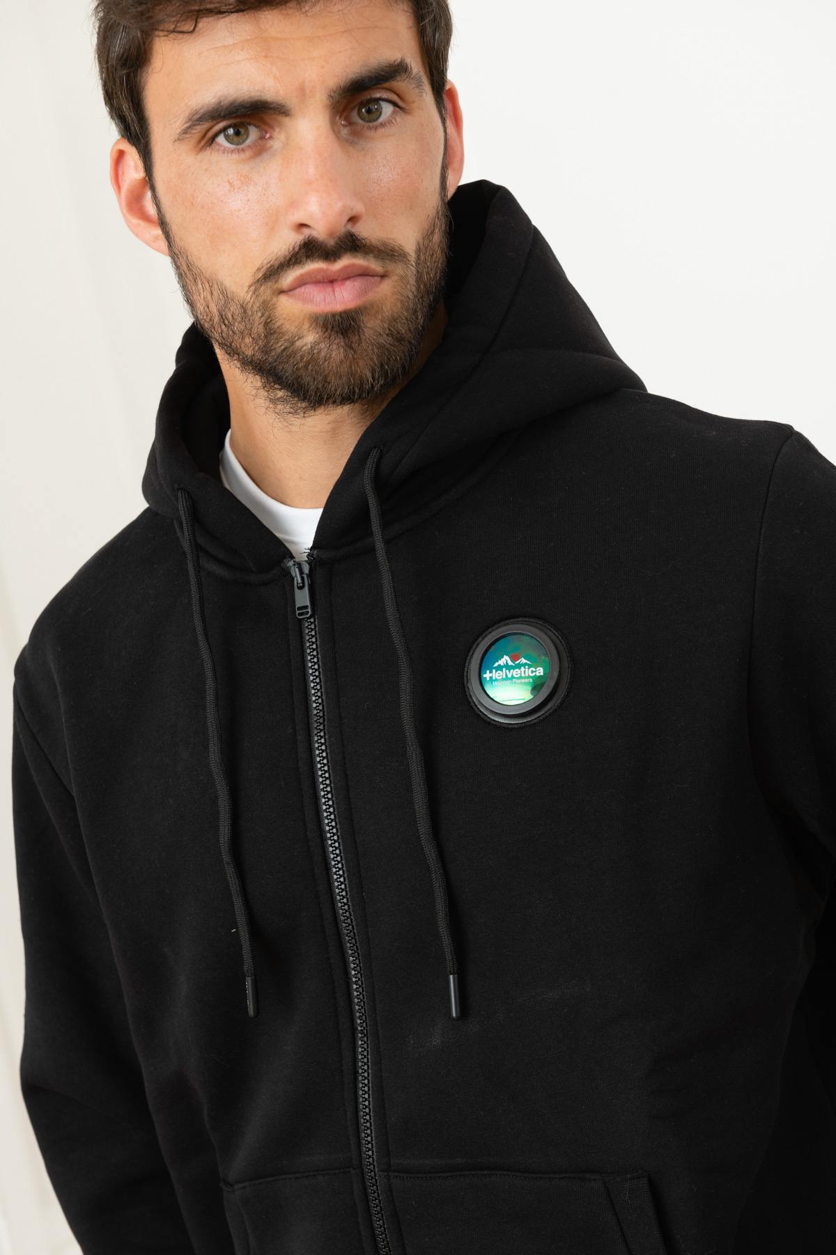 Black track jacket with hood - Image n°6