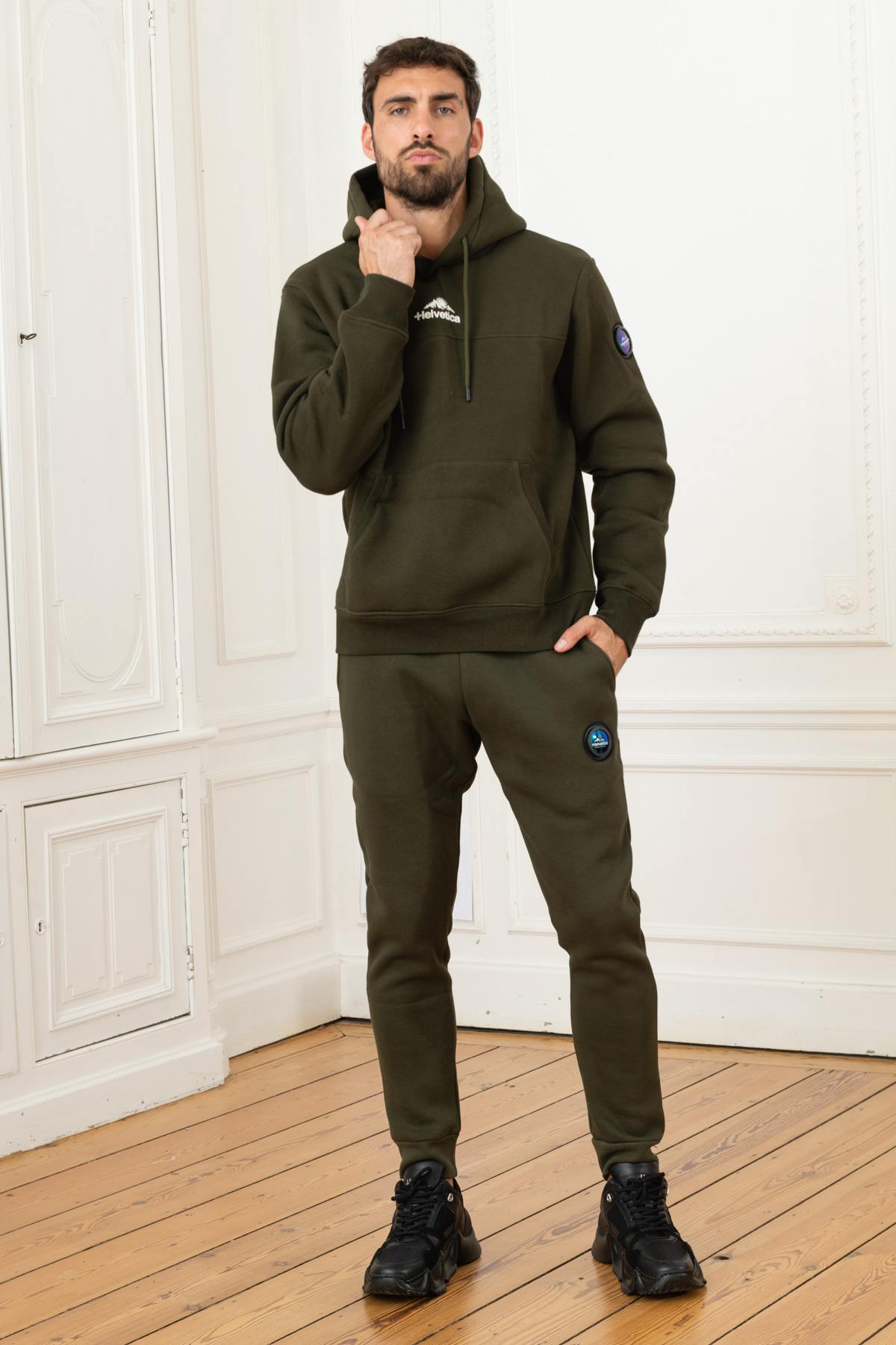 Men's khaki hooded sweater - Image n°2