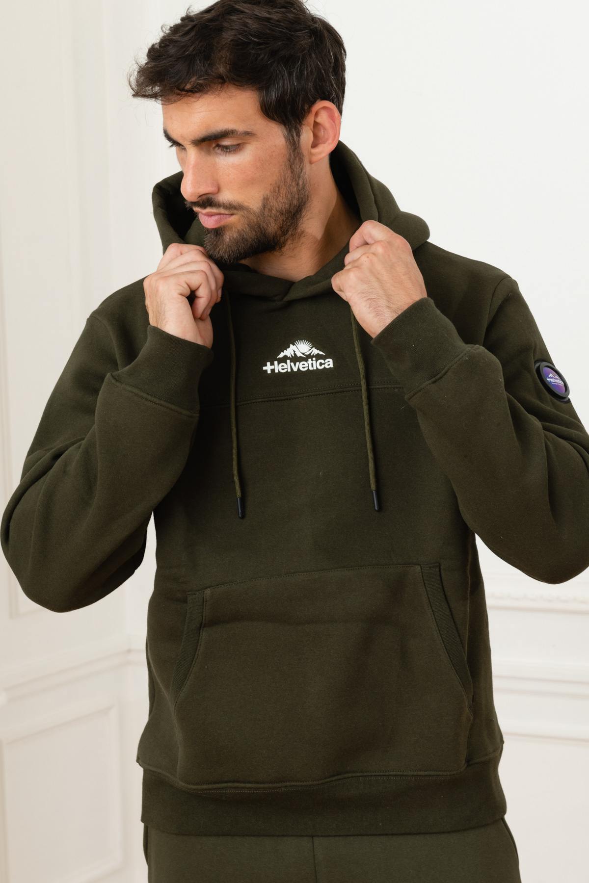 Men's khaki hooded sweater - Image n°4