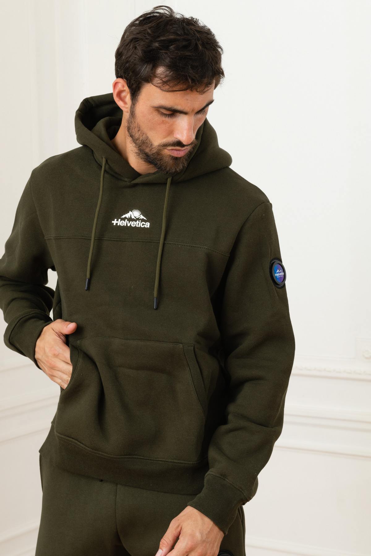 Men's khaki hooded sweater - Image n°1