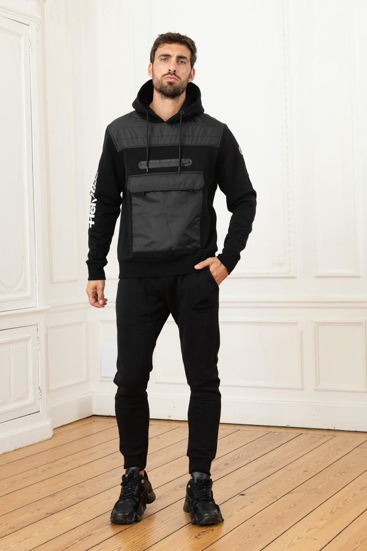 Bi-material sportswear hooded sweater - Image n°2