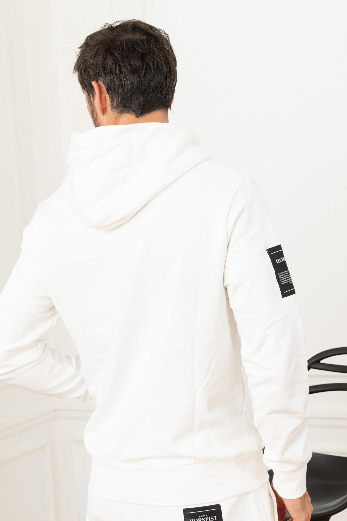 Men's white hooded stretch sweater - Image n°3