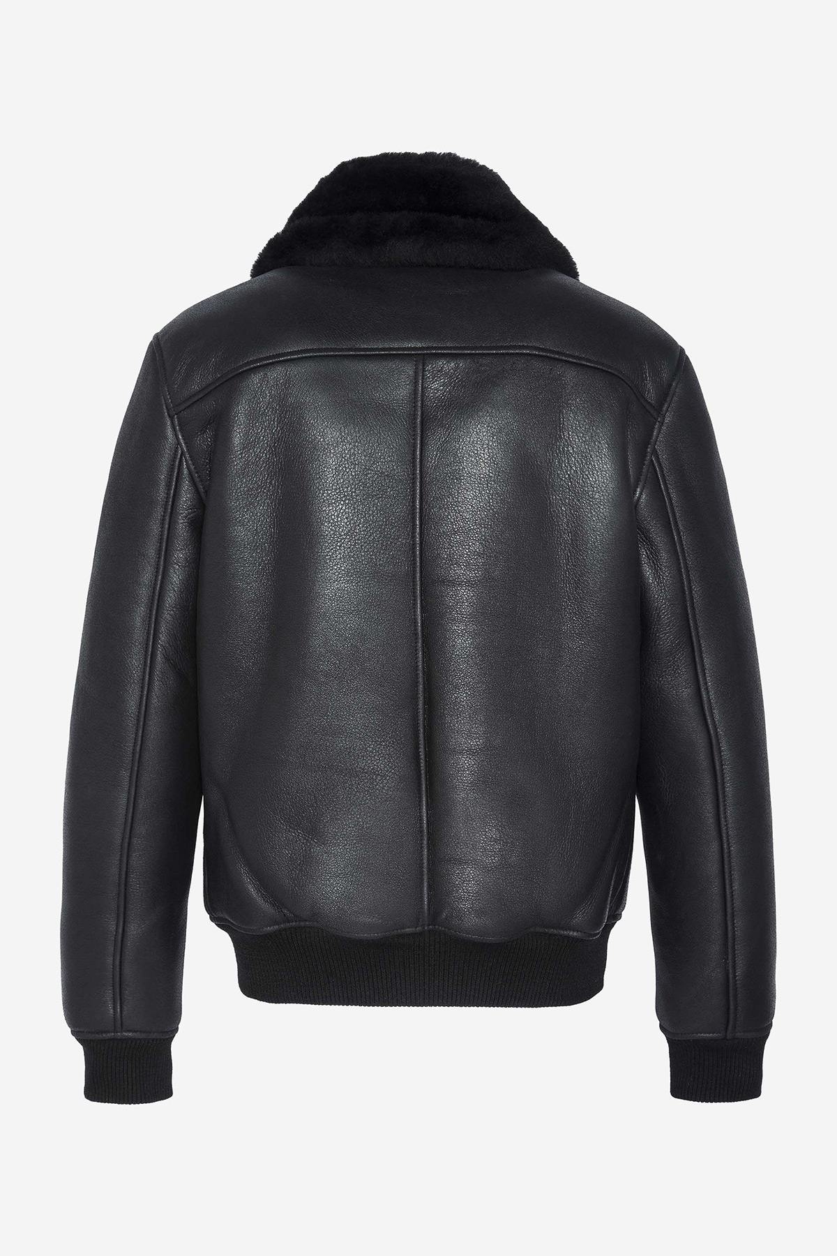 Black A-2 pilot jacket in double-faced sheepskin - Image n°7