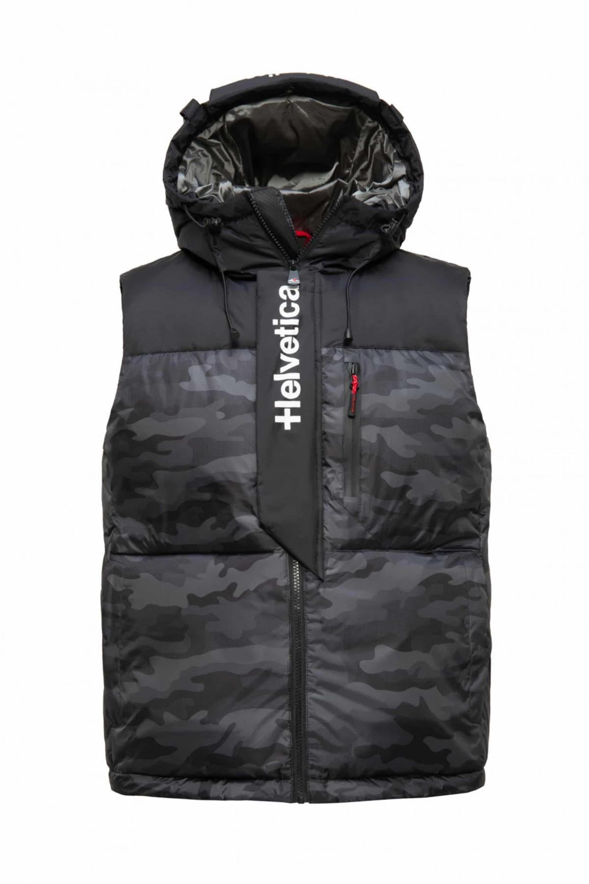 Camouflage pattern sleeveless hooded jacket - Image n°1