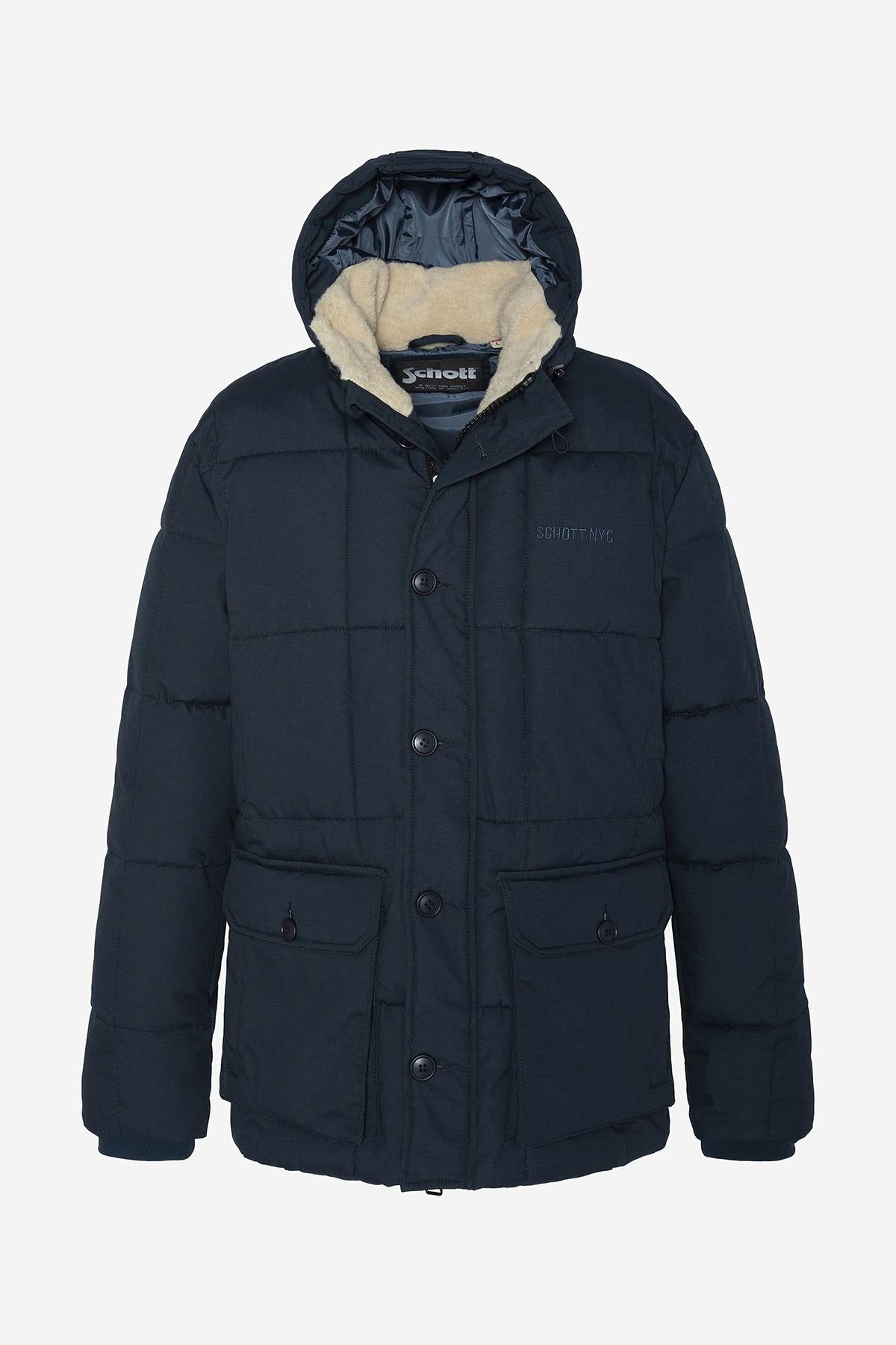 Navy quilted parka with sherpa collar - Image n°1