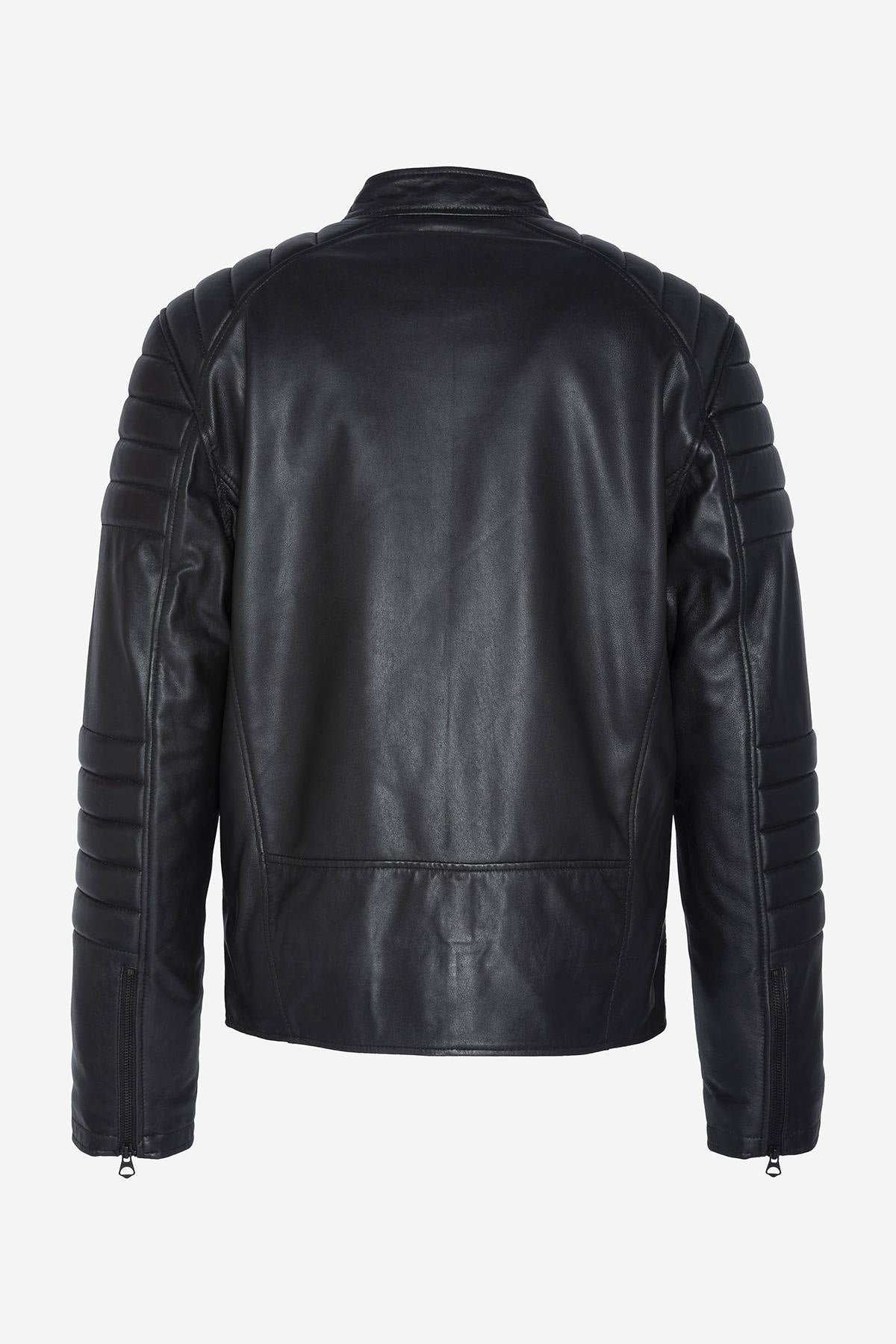 Black lambskin biker jacket - Image n°7