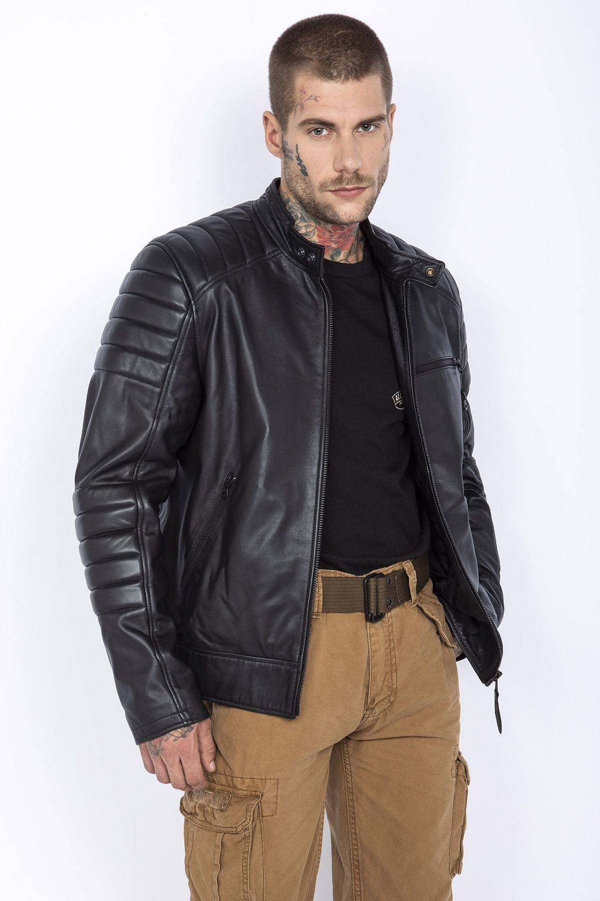 Black lambskin biker jacket - Image n°4