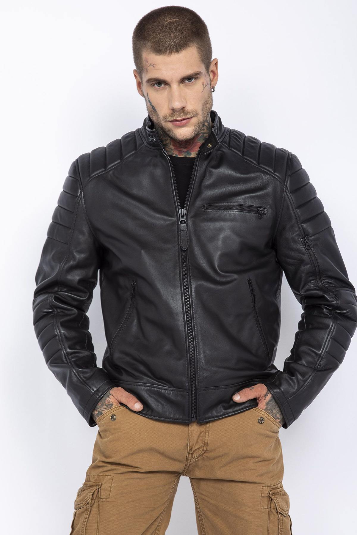 Black lambskin biker jacket - Image n°1