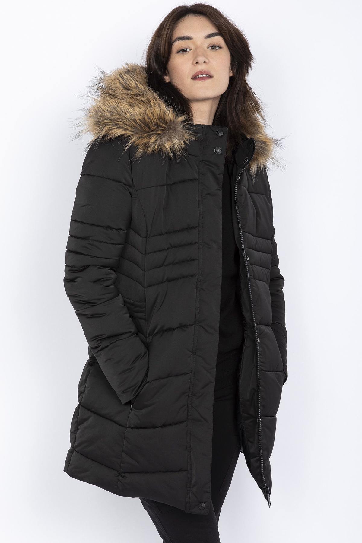 Women's black fitted parka - Image n°1