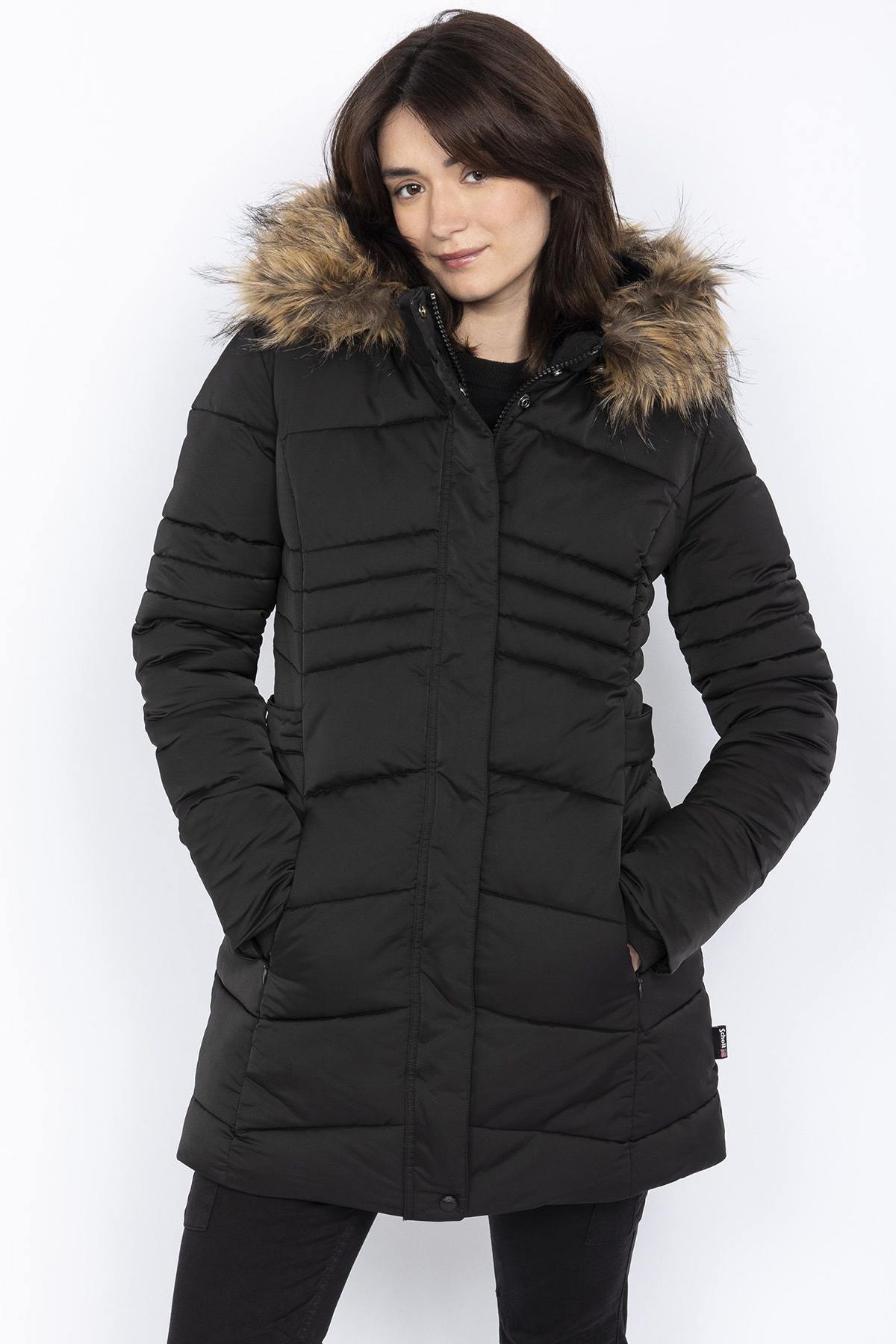 Women's black fitted parka - Image n°3