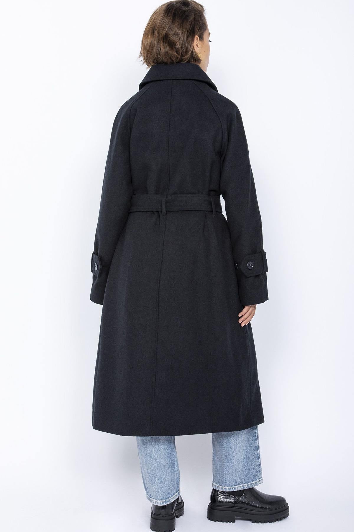 Long navy blue belted trench coat - Image n°3