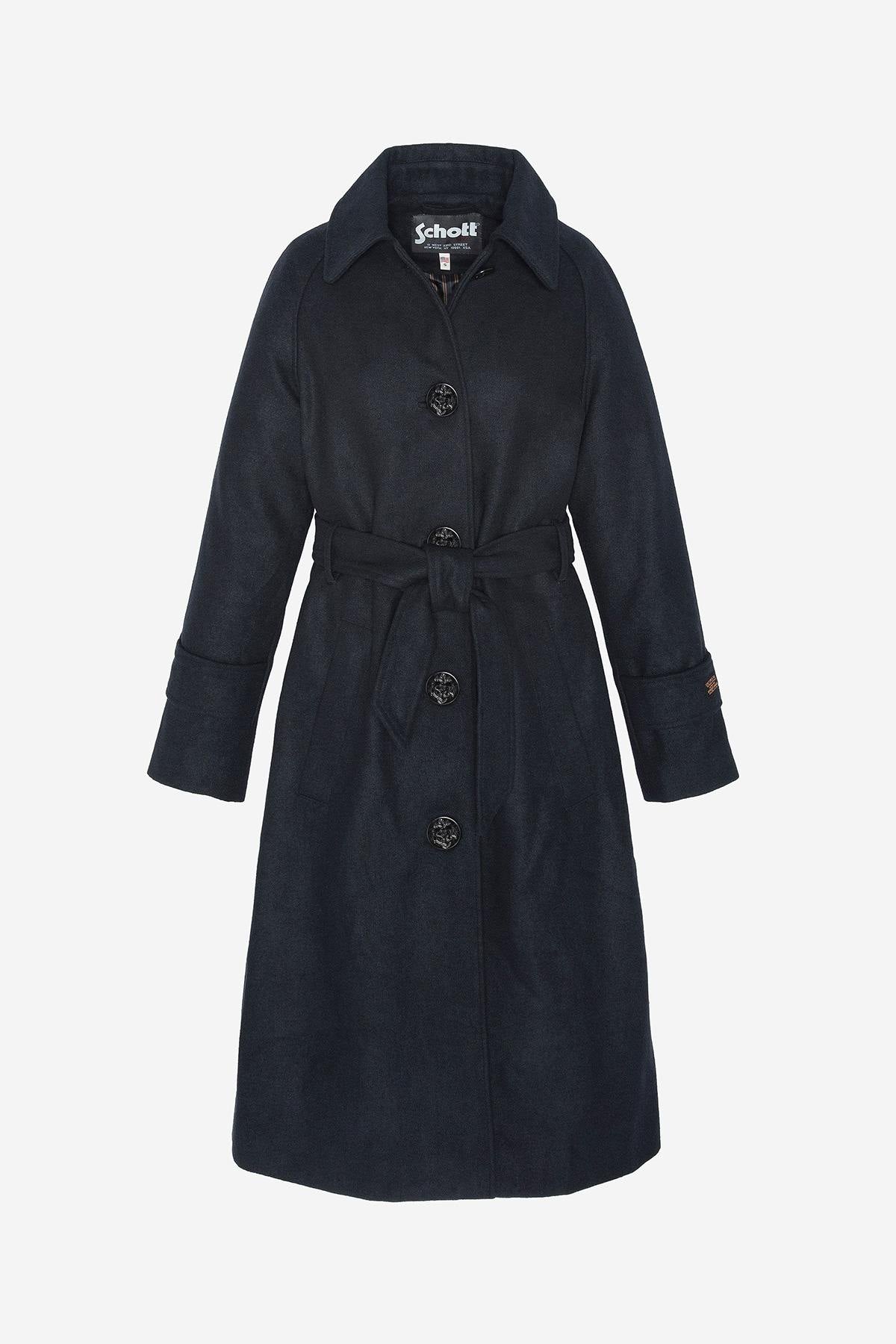 Long navy blue belted trench coat - Image n°8