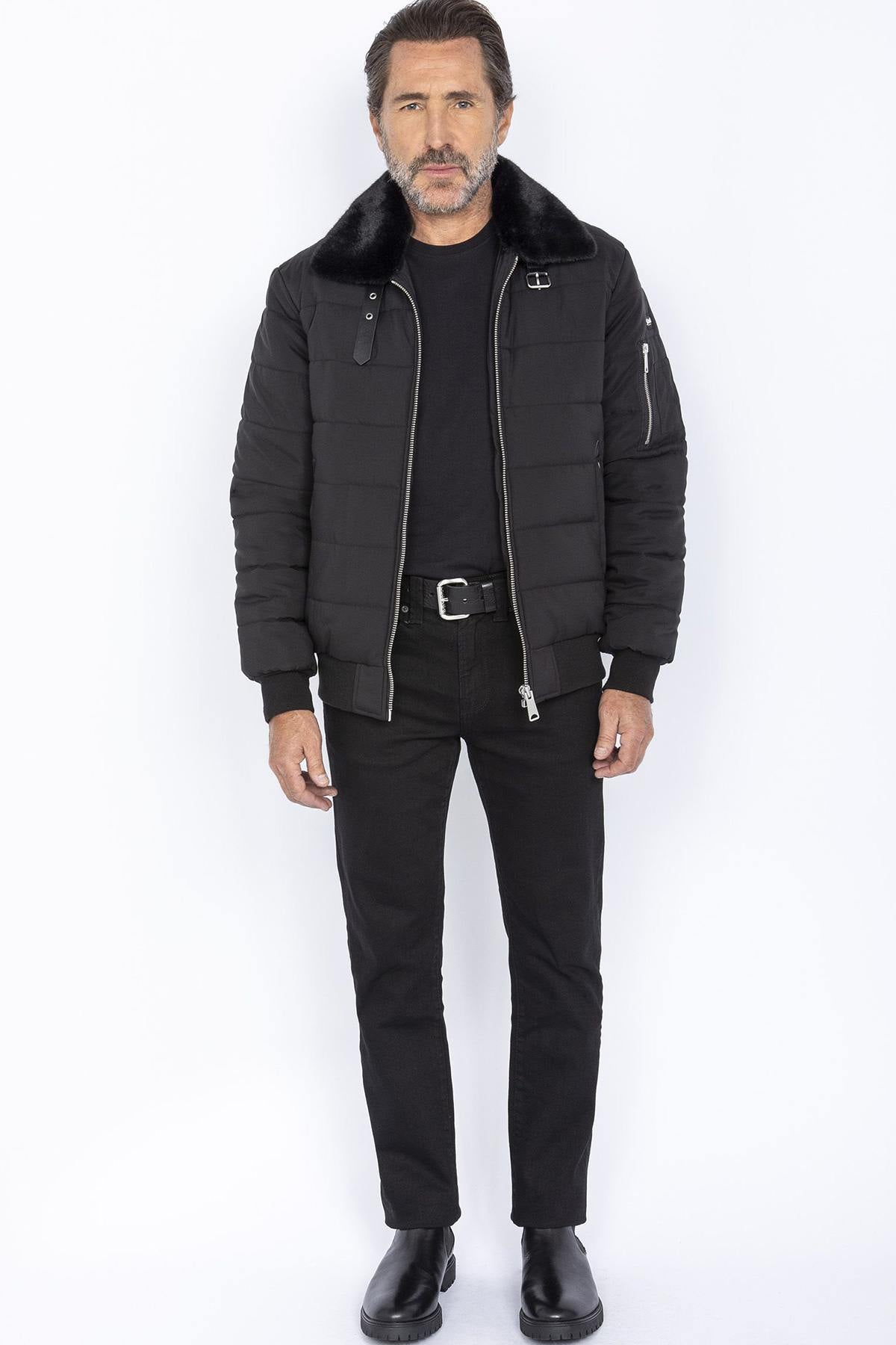 Textile pilot jacket with removable fur-lined collar - Image n°4