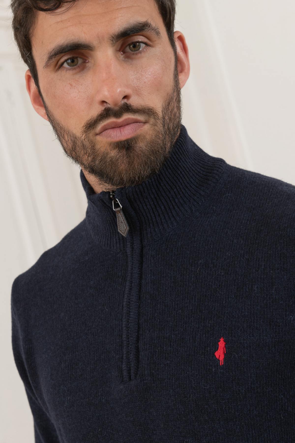 Navy blue trucker neck sweater - Image n°2