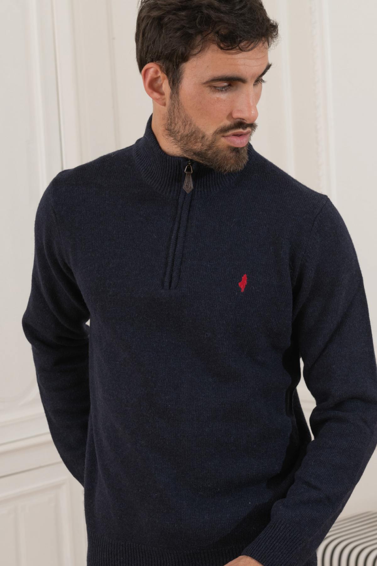 Navy blue trucker neck sweater - Image n°1