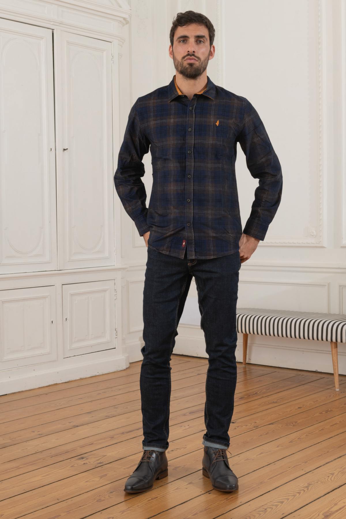 Navy blue checked shirt - Image n°2