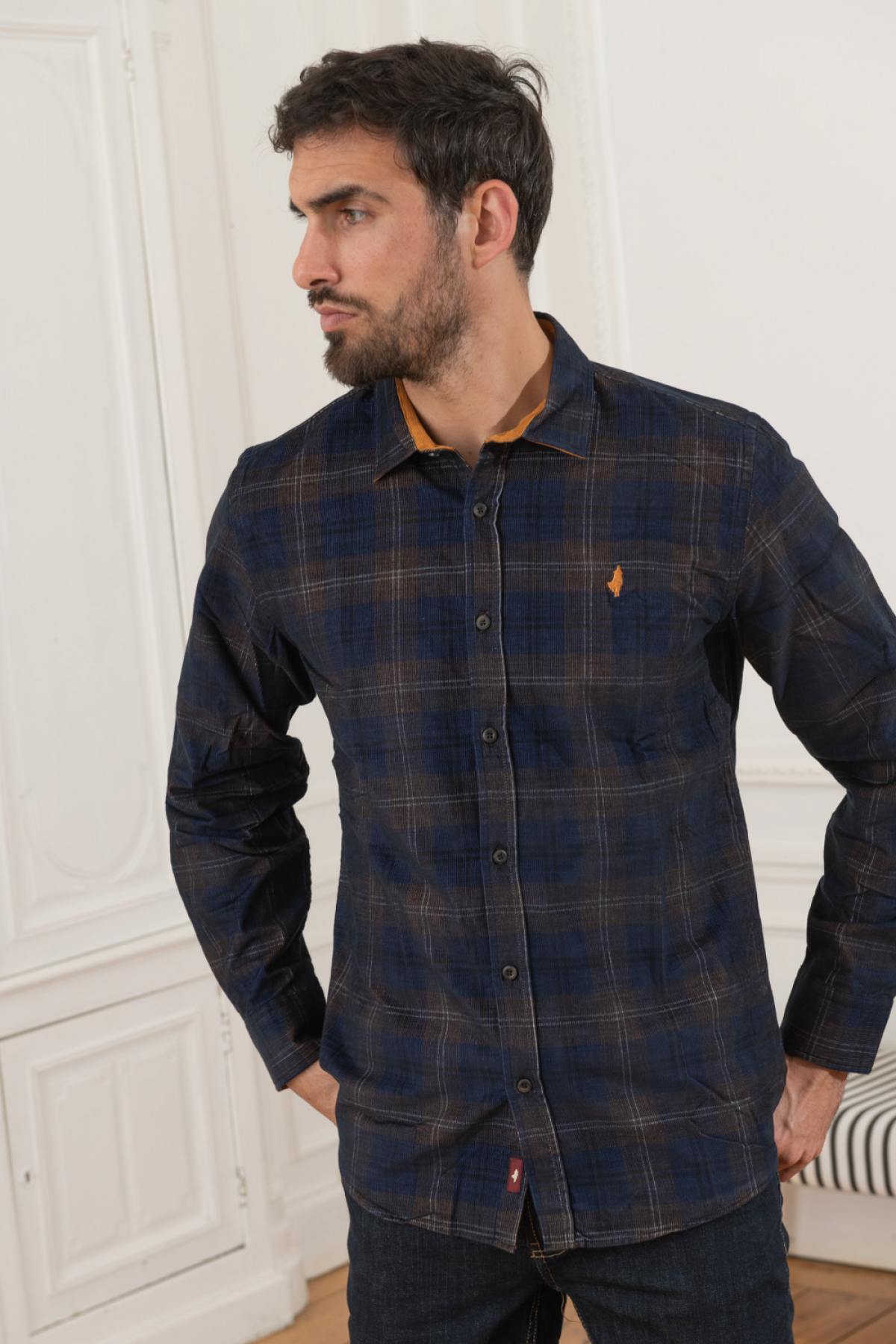 Navy blue checked shirt - Image n°3