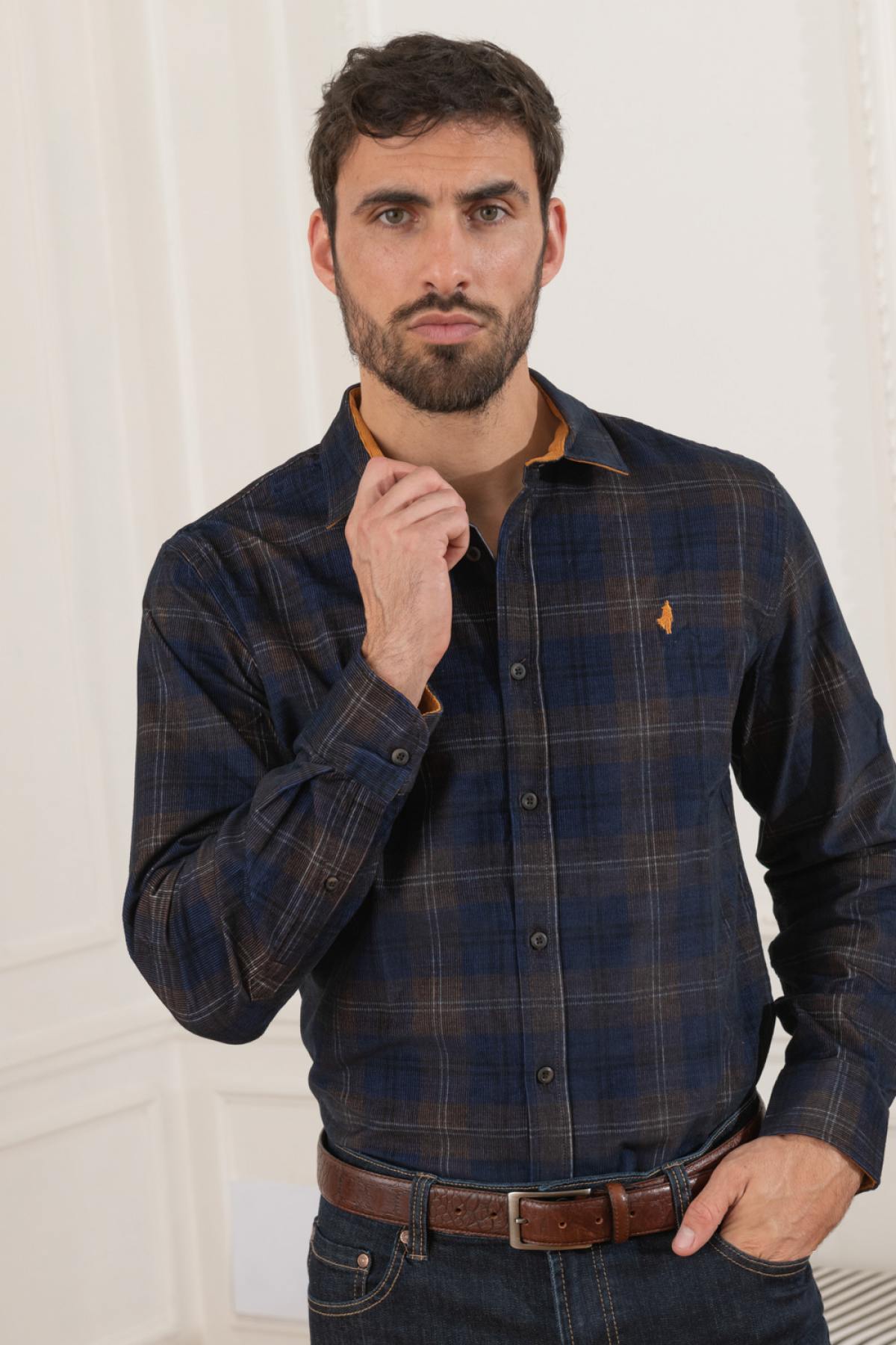 Navy blue checked shirt - Image n°1