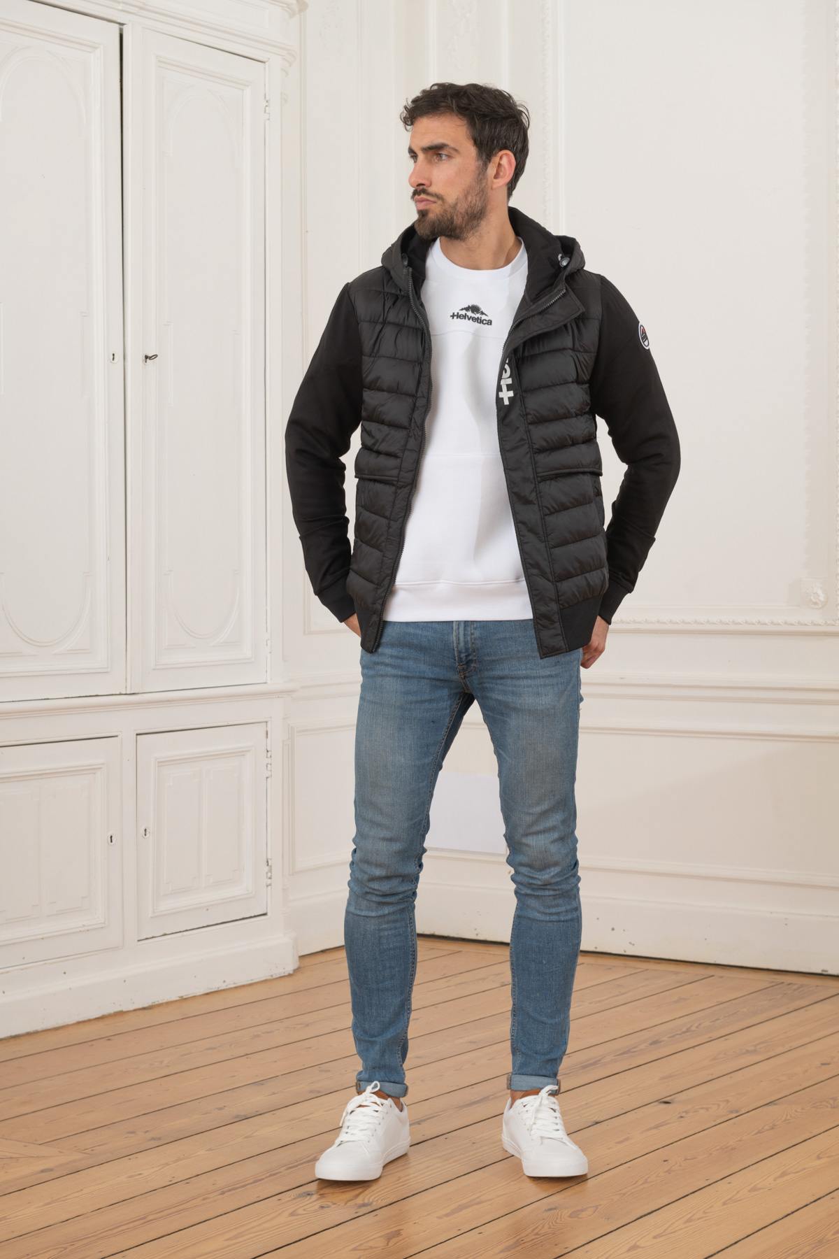 Black bi-material quilted jacket - Image n°2