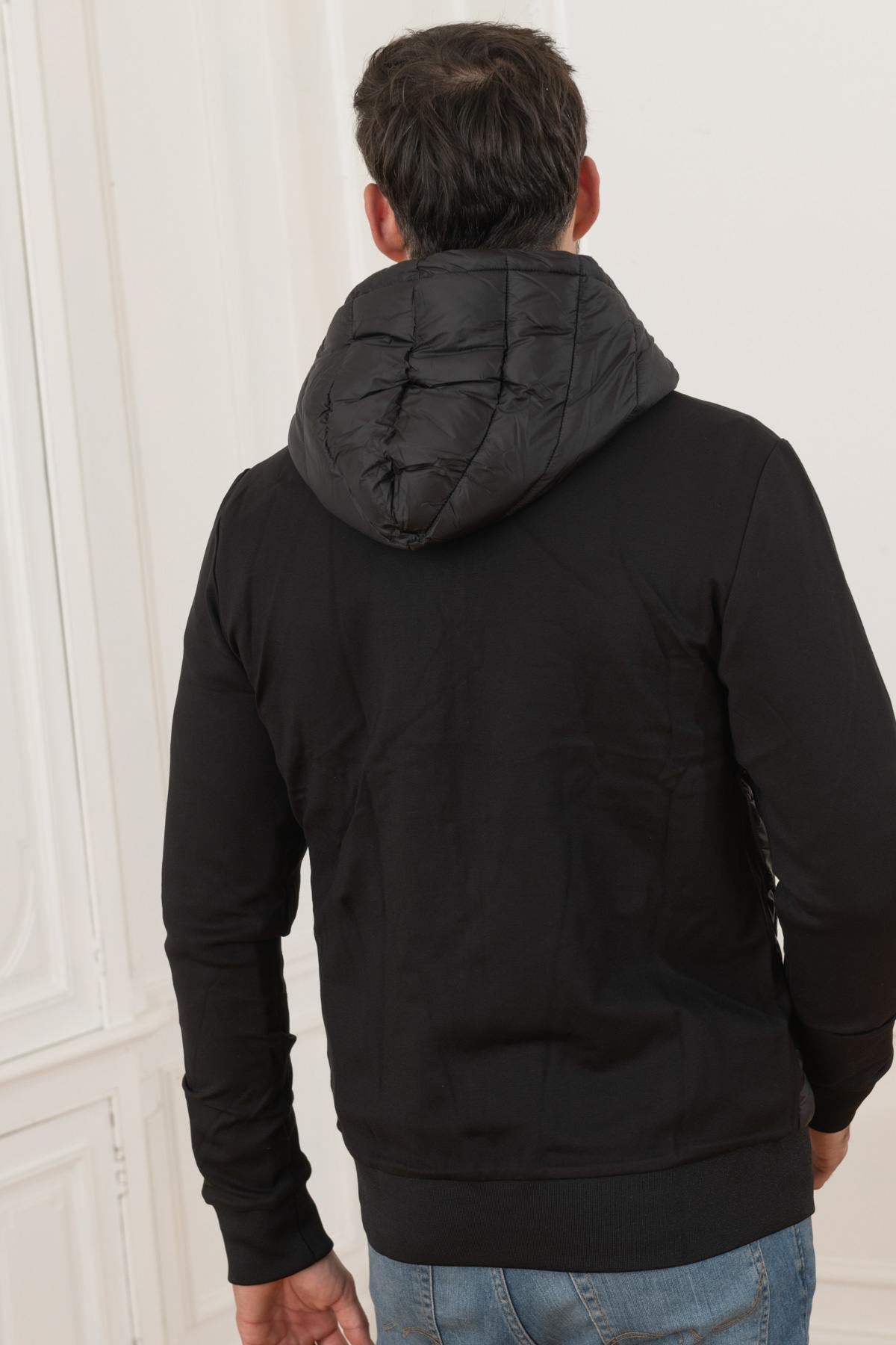 Black bi-material quilted jacket - Image n°5