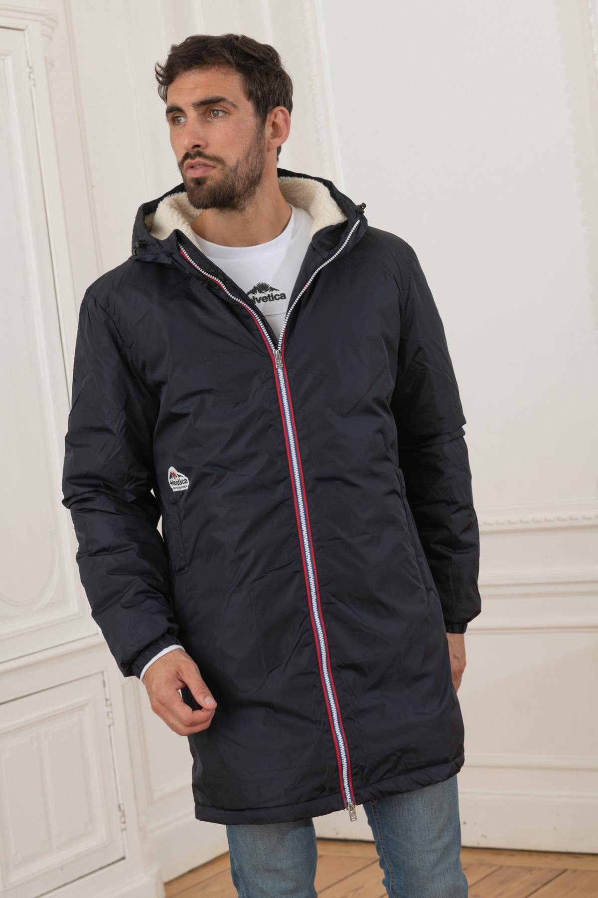 Navy blue waterproof parka - Image n°1