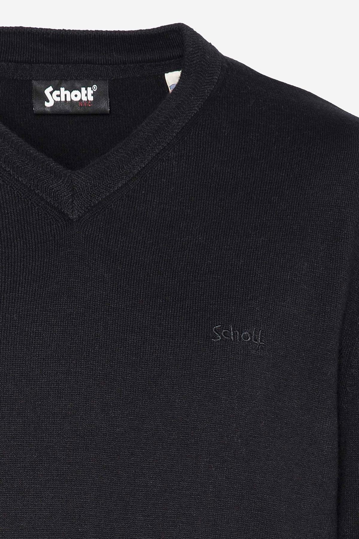 Black cotton V-neck sweater - Image n°2