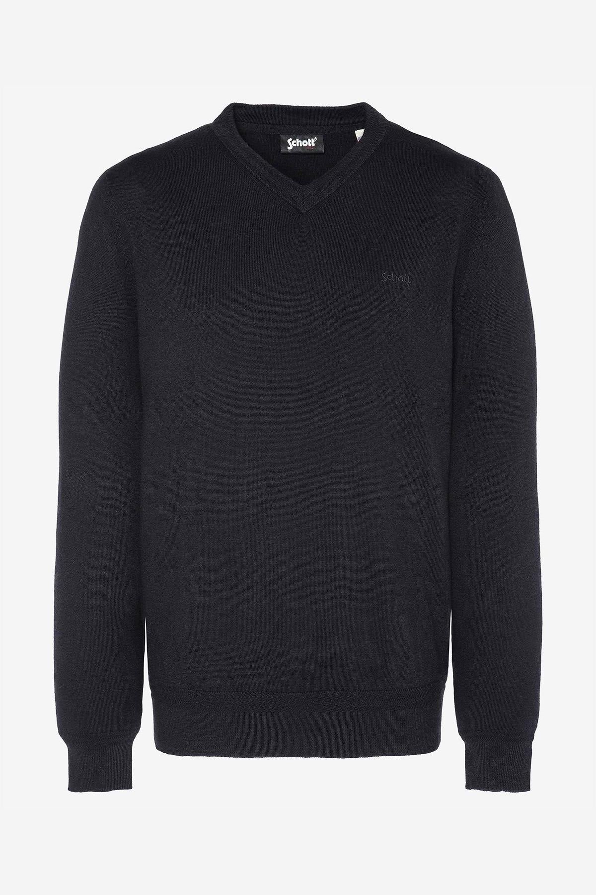 Black cotton V-neck sweater - Image n°1