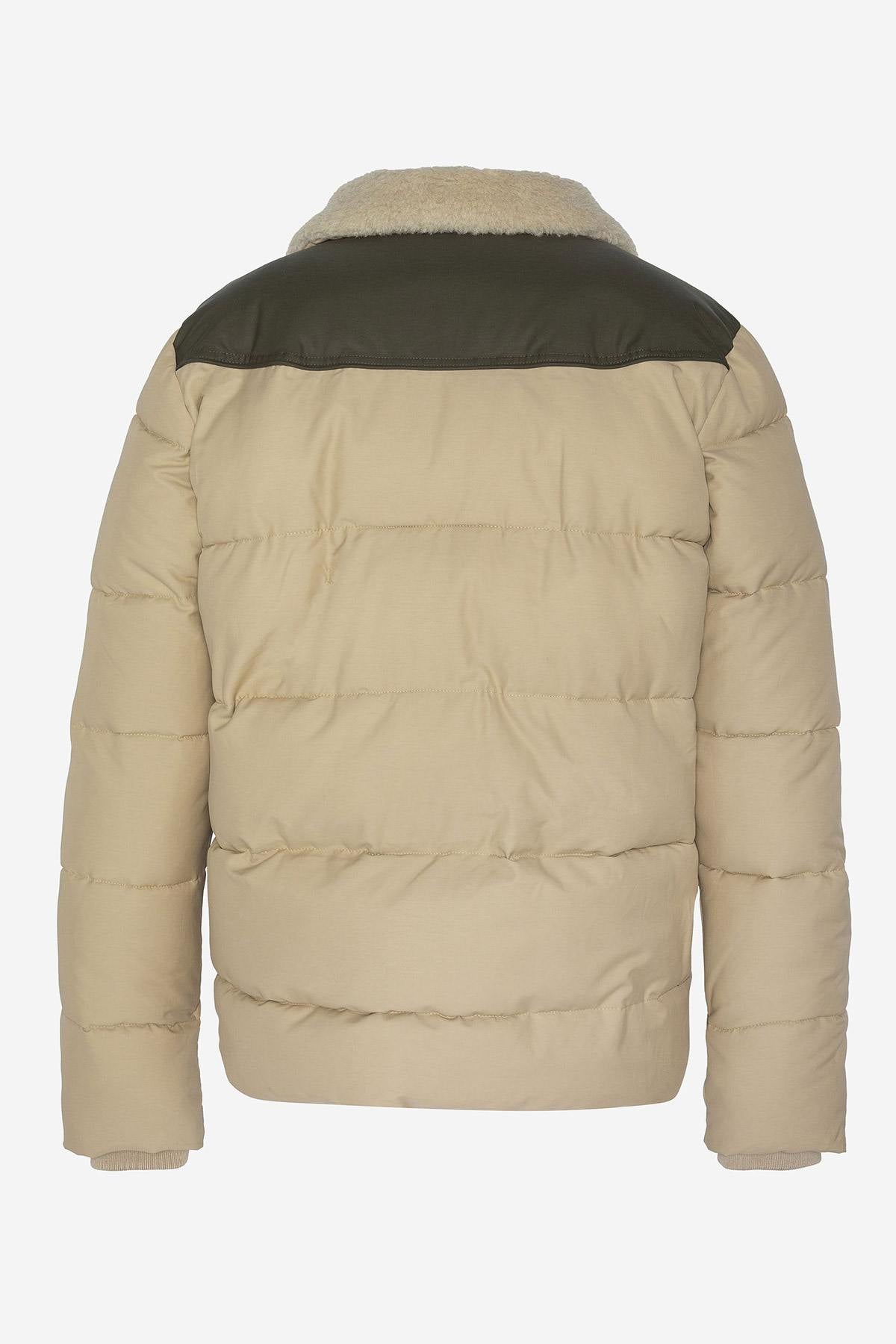 Beige down jacket with sherpa collar - Image n°2