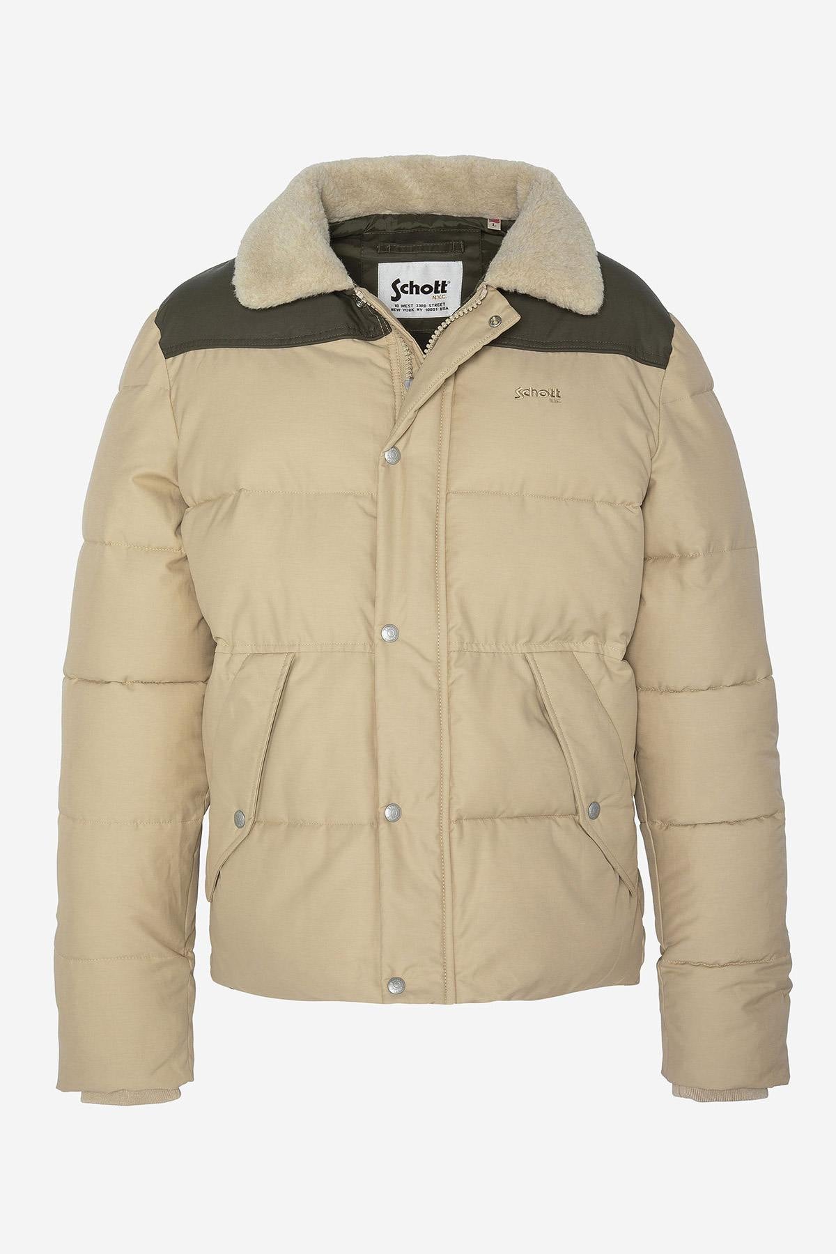 Beige down jacket with sherpa collar - Image n°1