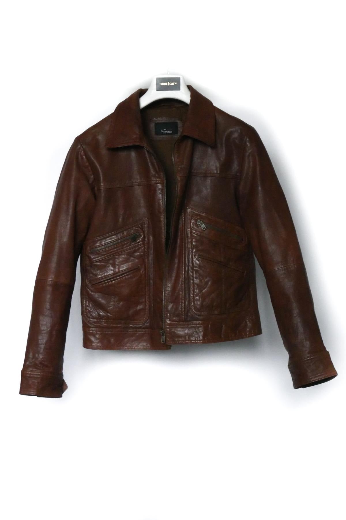 Zara men's brown leather jacket - Image n°3