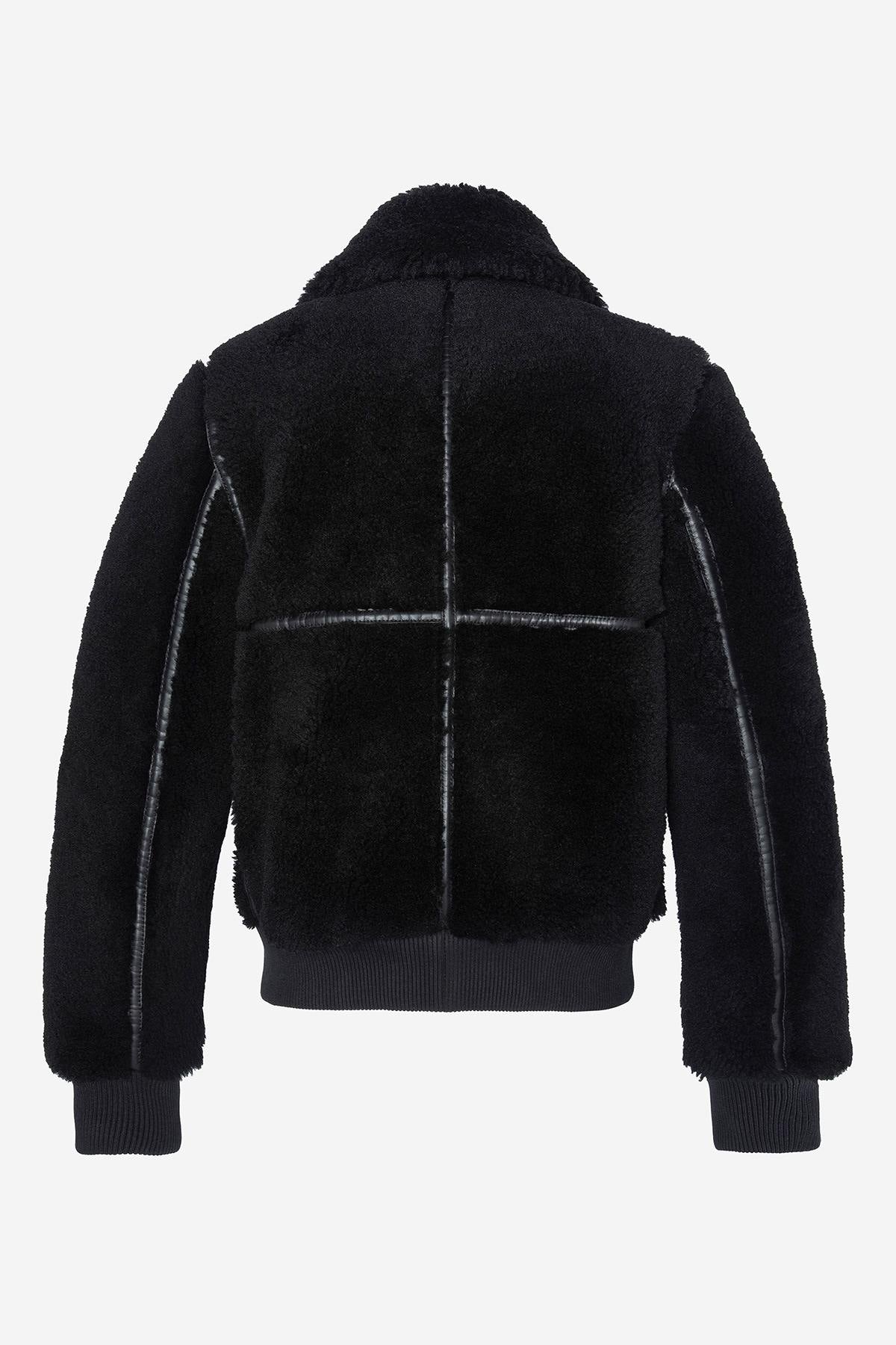 Women's black bomber jacket in shearling and leather details - Image n°6