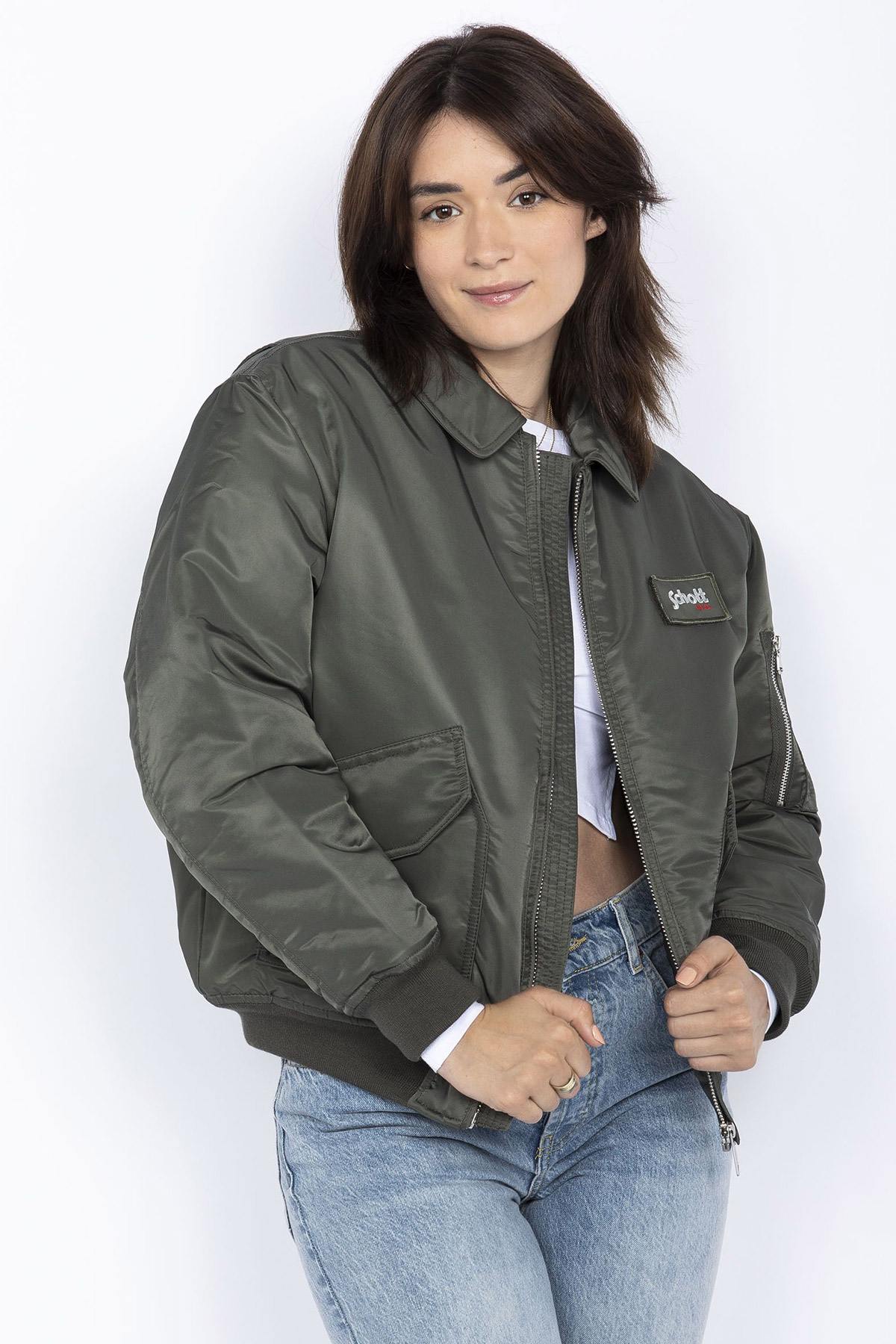 Retro 90's khaki green bomber jacket - Image n°1