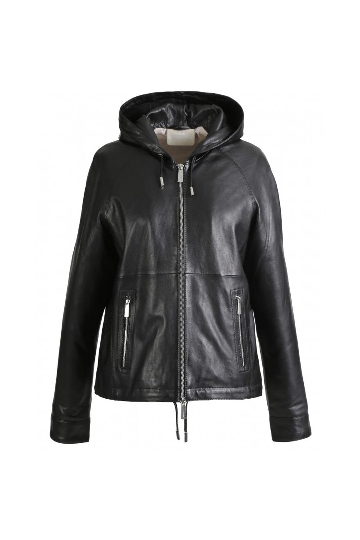 Hooded real leather jacket - Image n°9