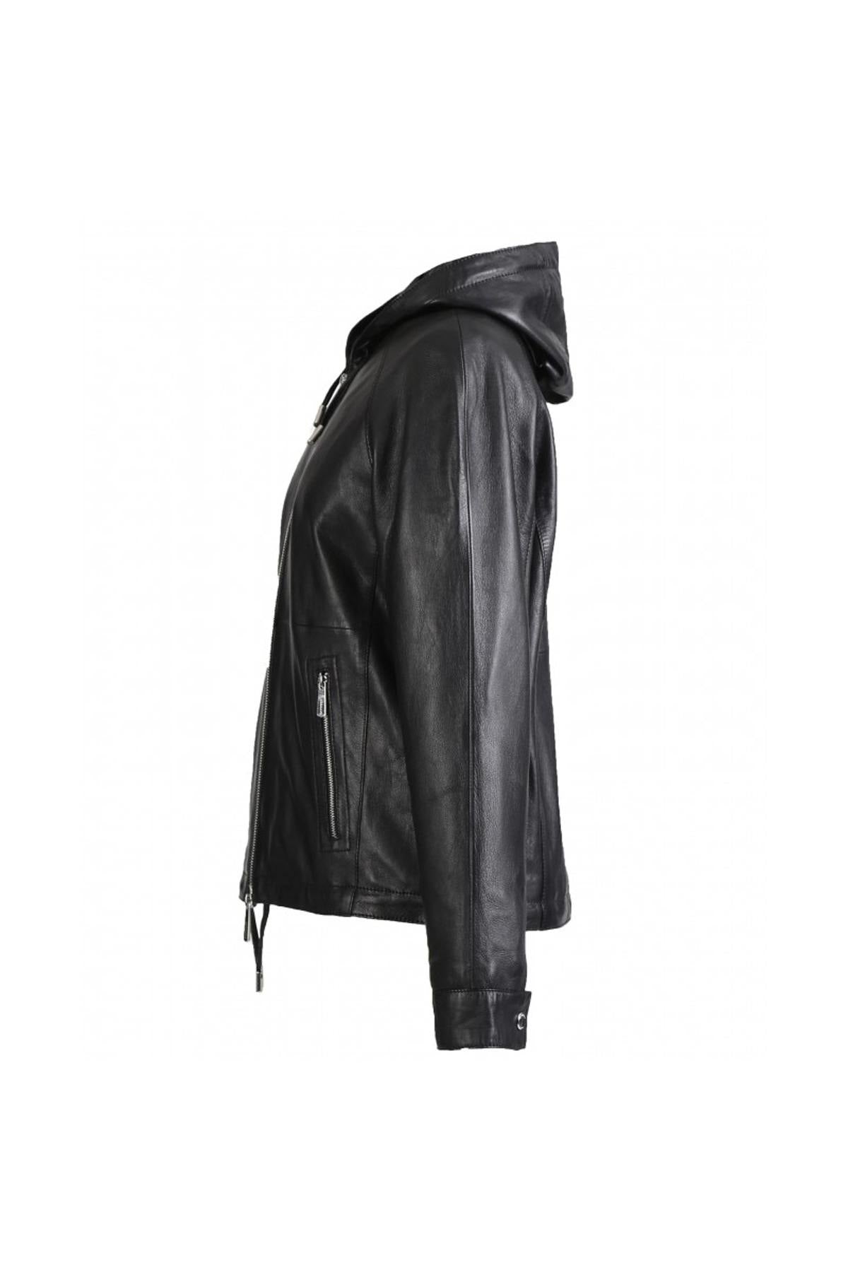 Hooded real leather jacket - Image n°10