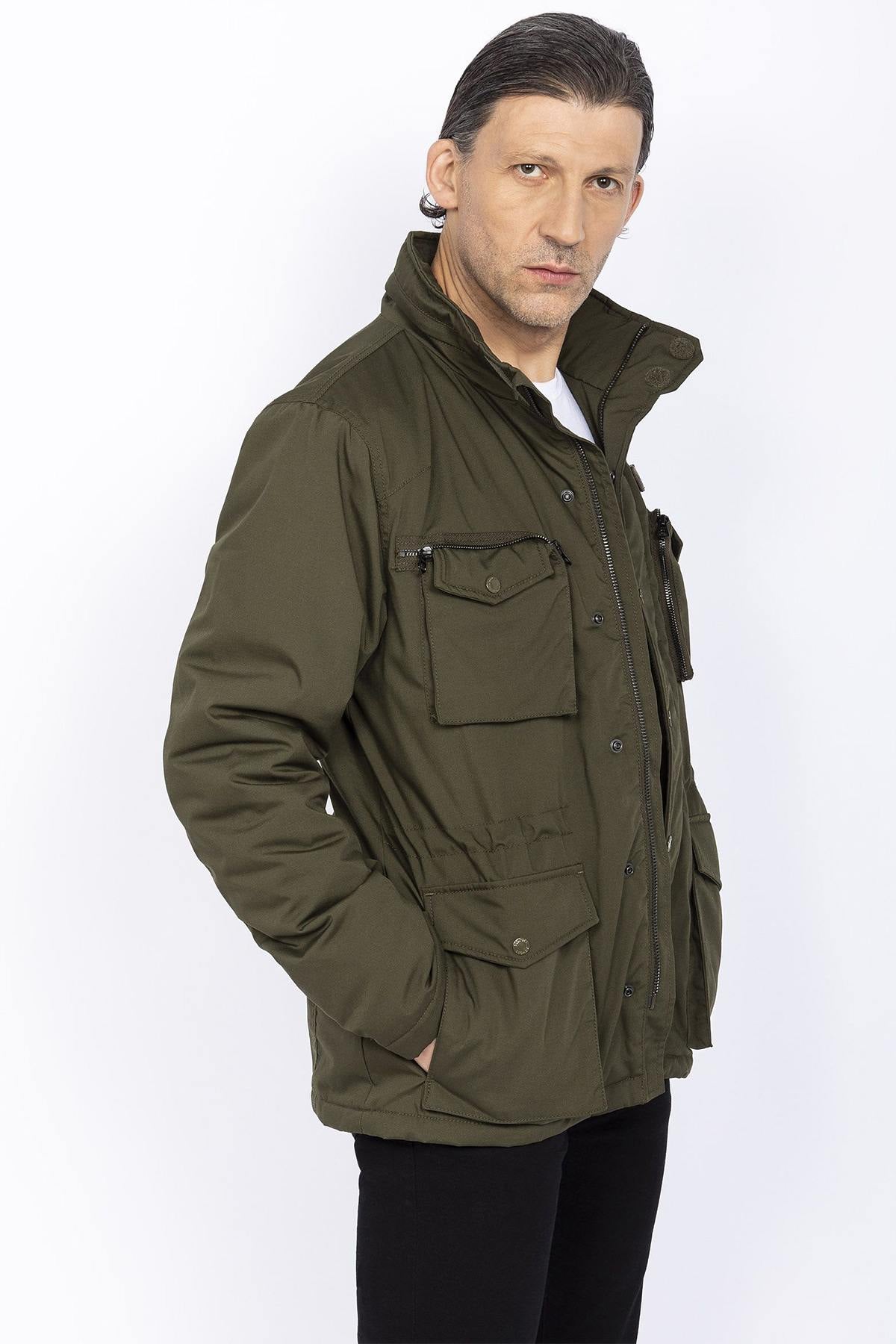 Khaki sherpa lined combat jacket - Image n°1