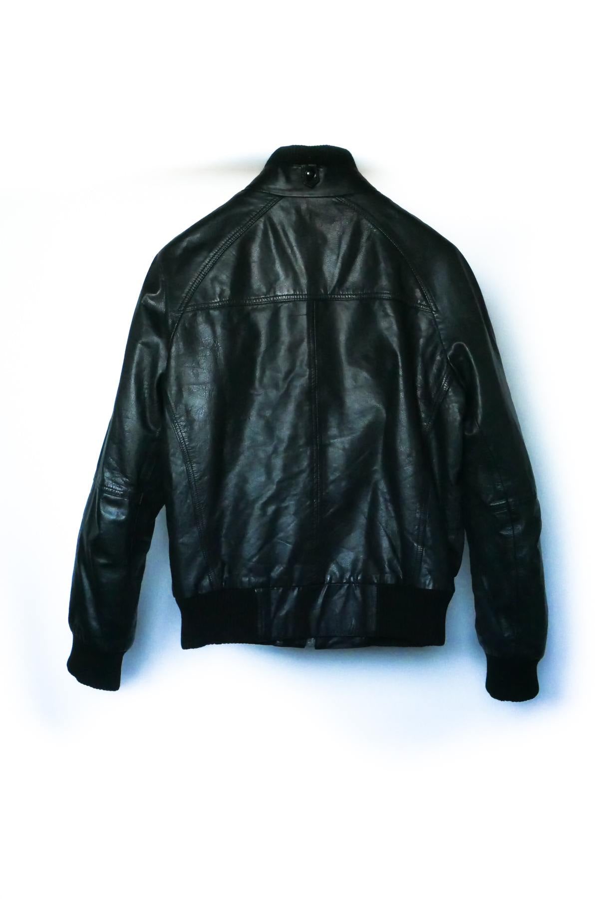 High-collar goatskin leather jacket - Image n°2