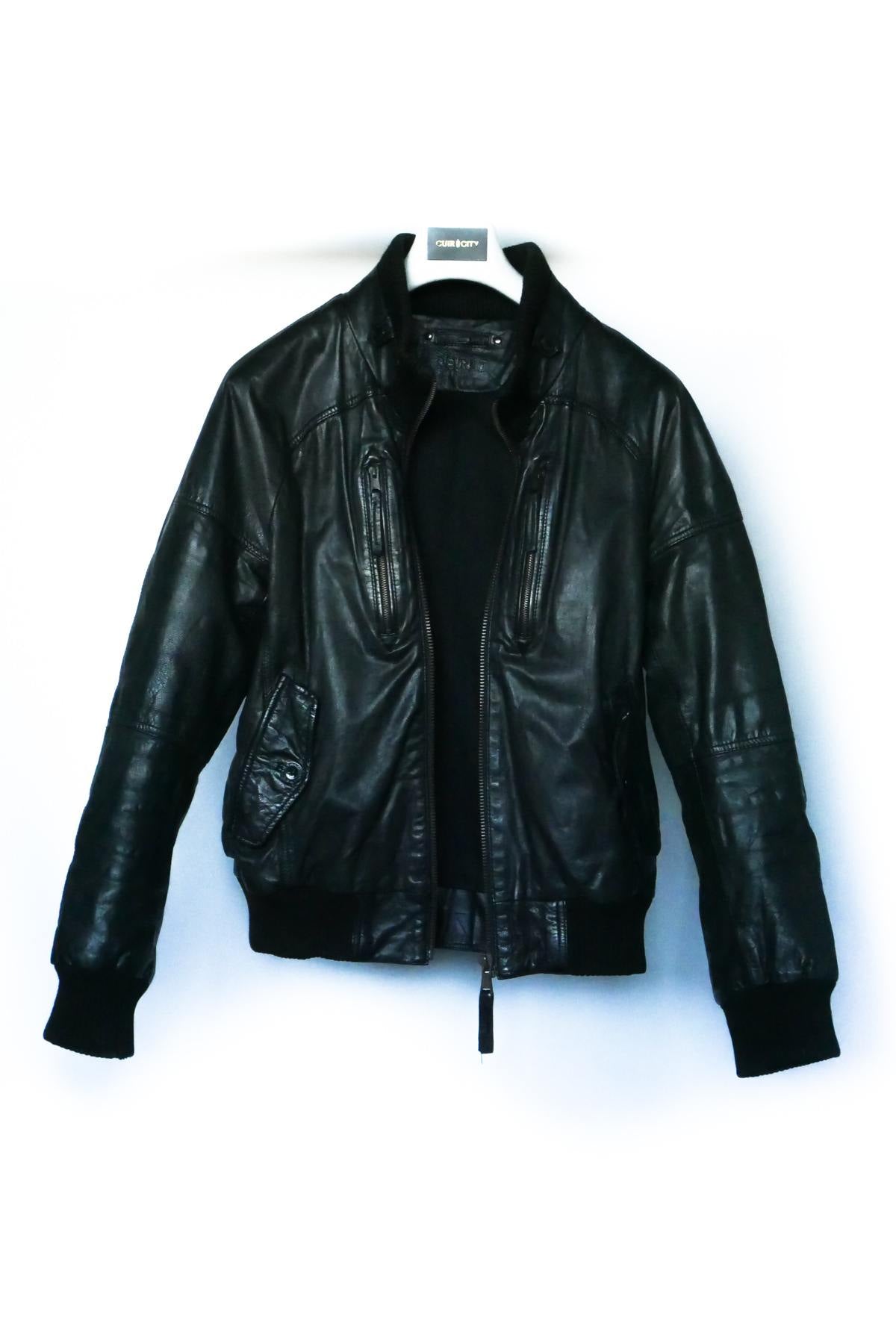 High-collar goatskin leather jacket - Image n°1