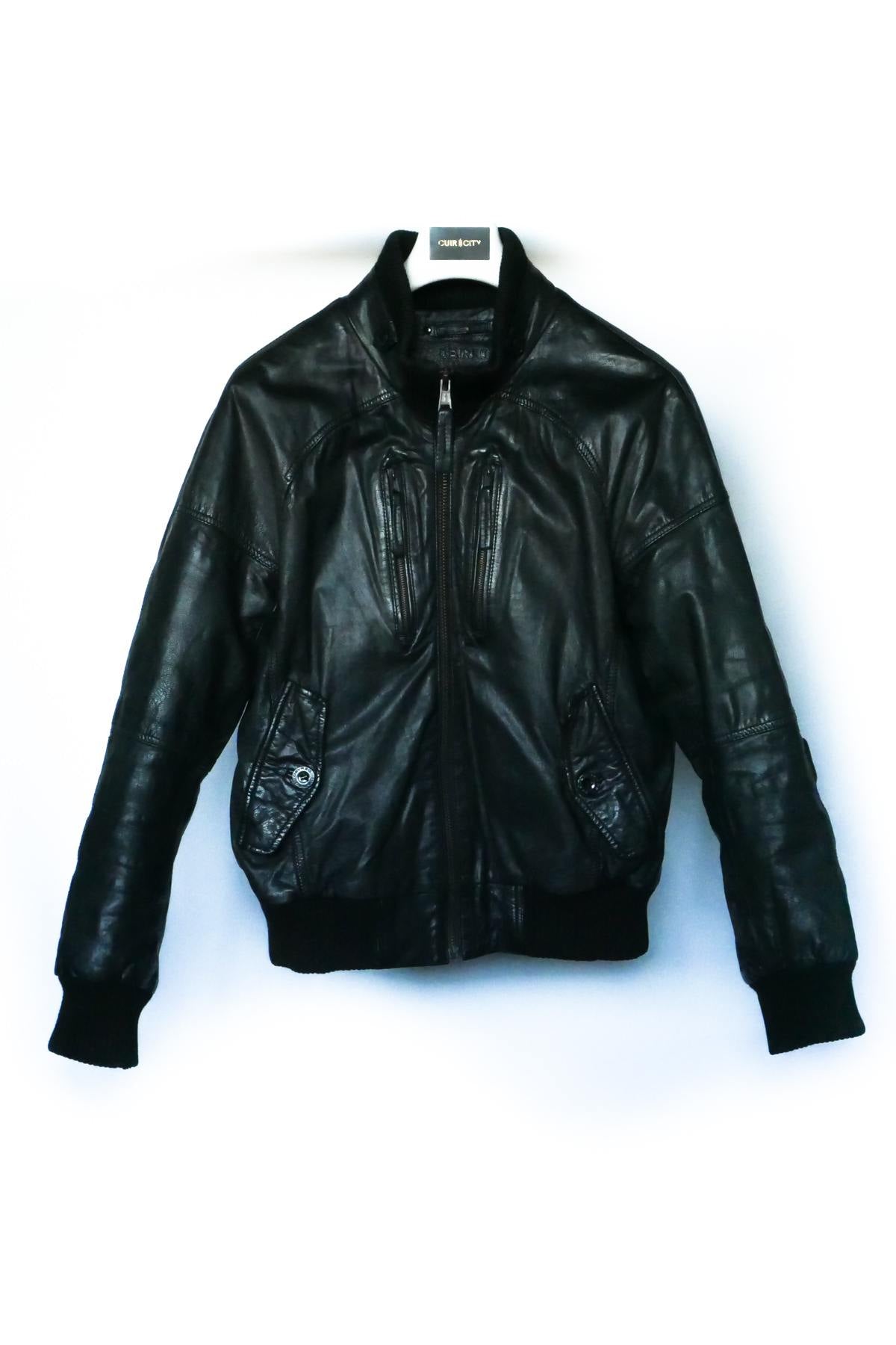 High-collar goatskin leather jacket - Image n°3