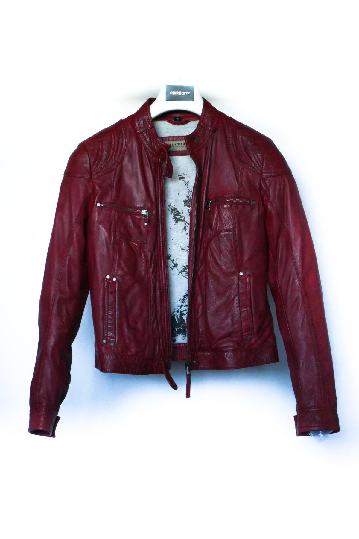 Red biker collar jacket - Image n°1