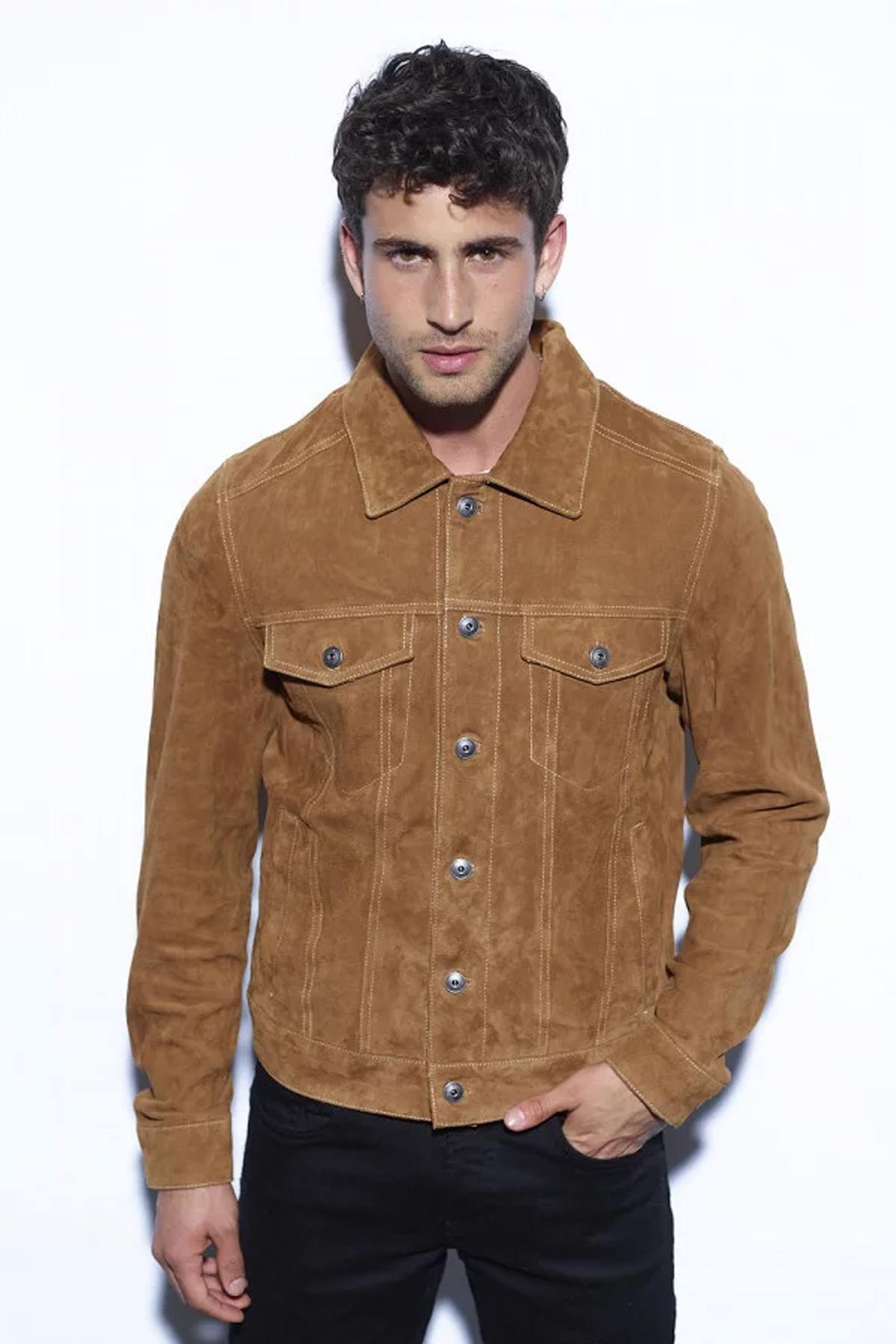 Western cut jacket in vintage suede leather - Image n°1